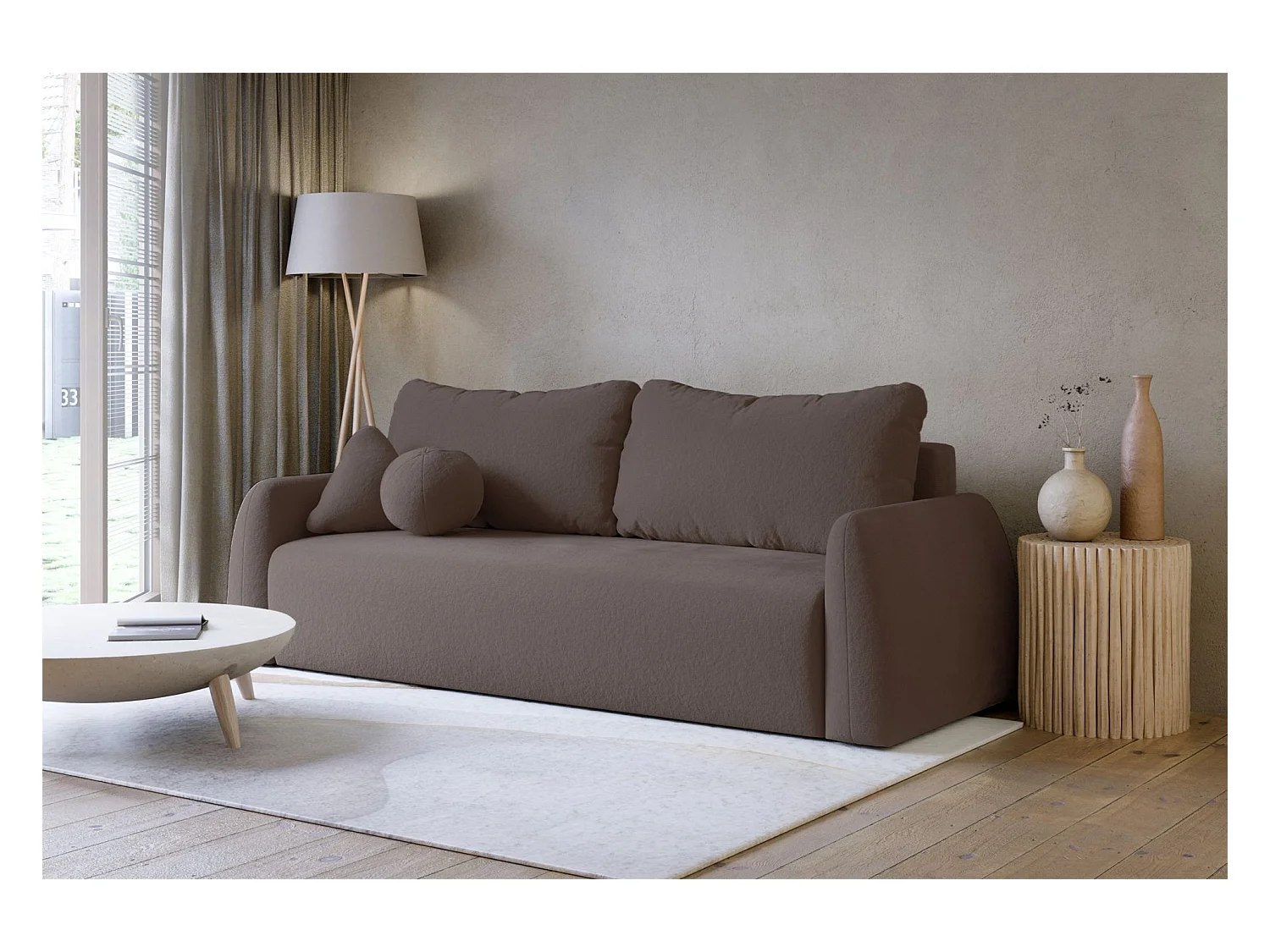 Canapé convertible 3 places - brau chenille - NUBELLE