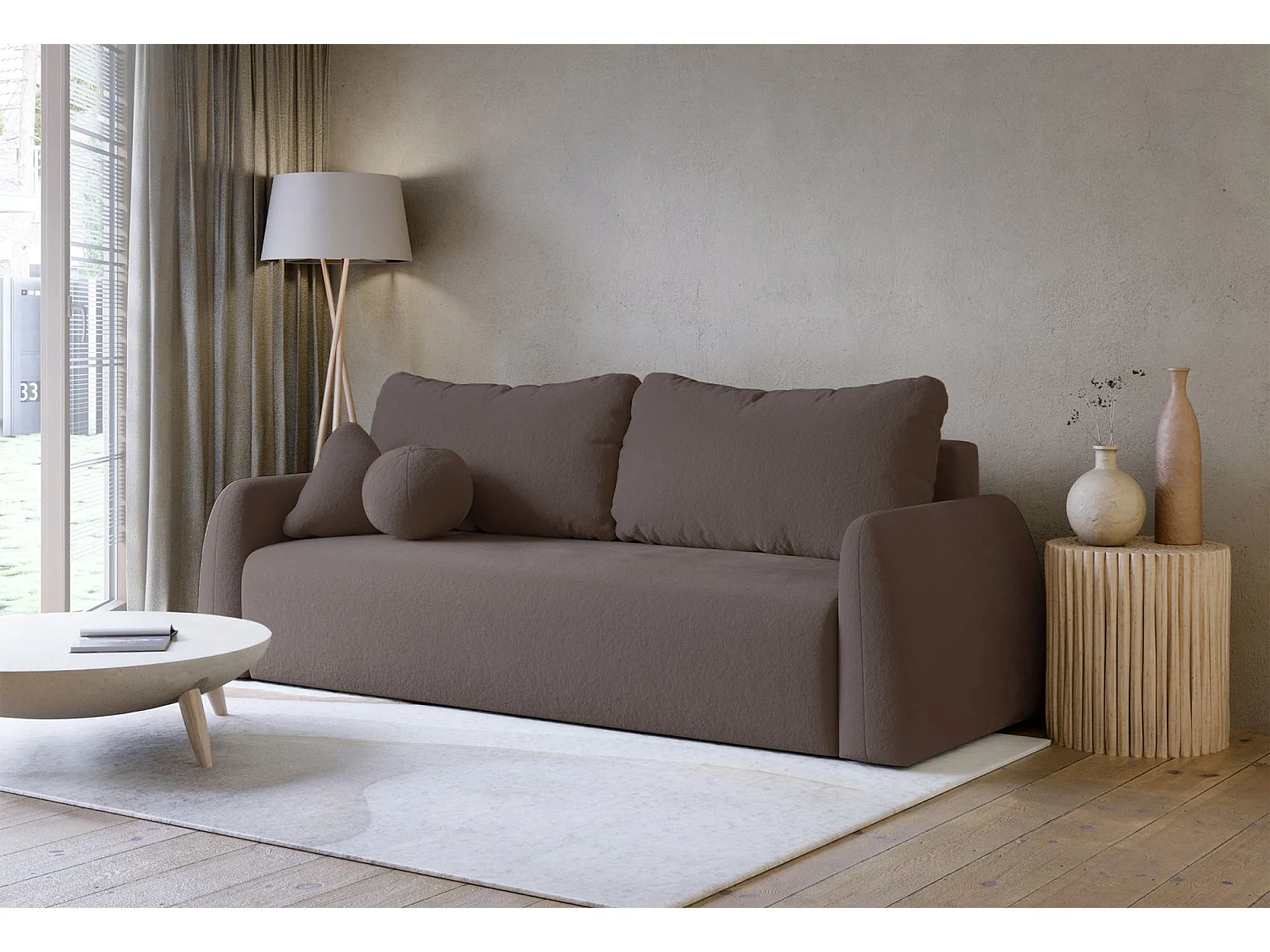 Canapé convertible 3 places - brau chenille - NUBELLE