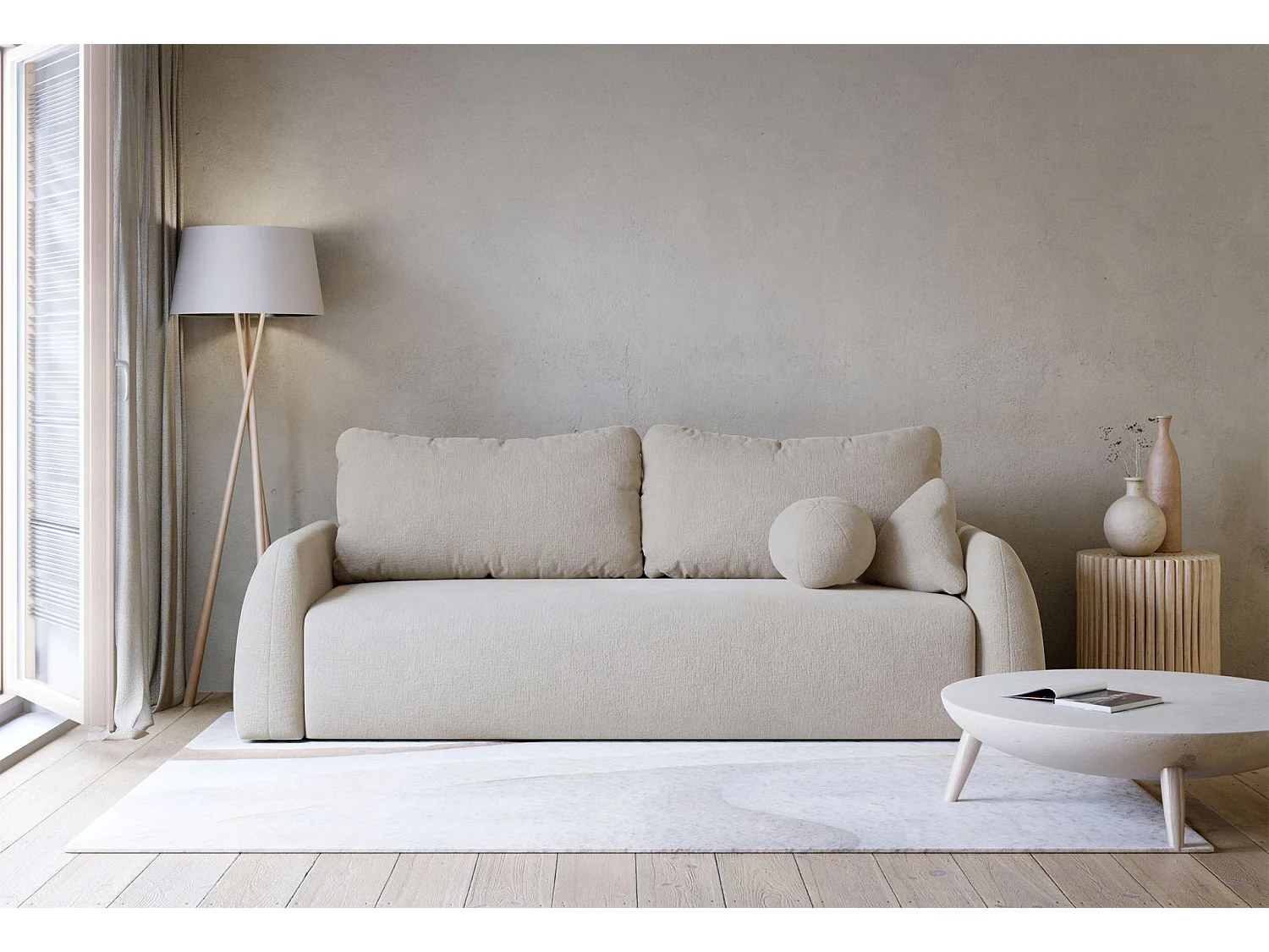 3-Sitzer Sofa - mit Schlaffunktion & Stauraum - Chenille - hellbeige