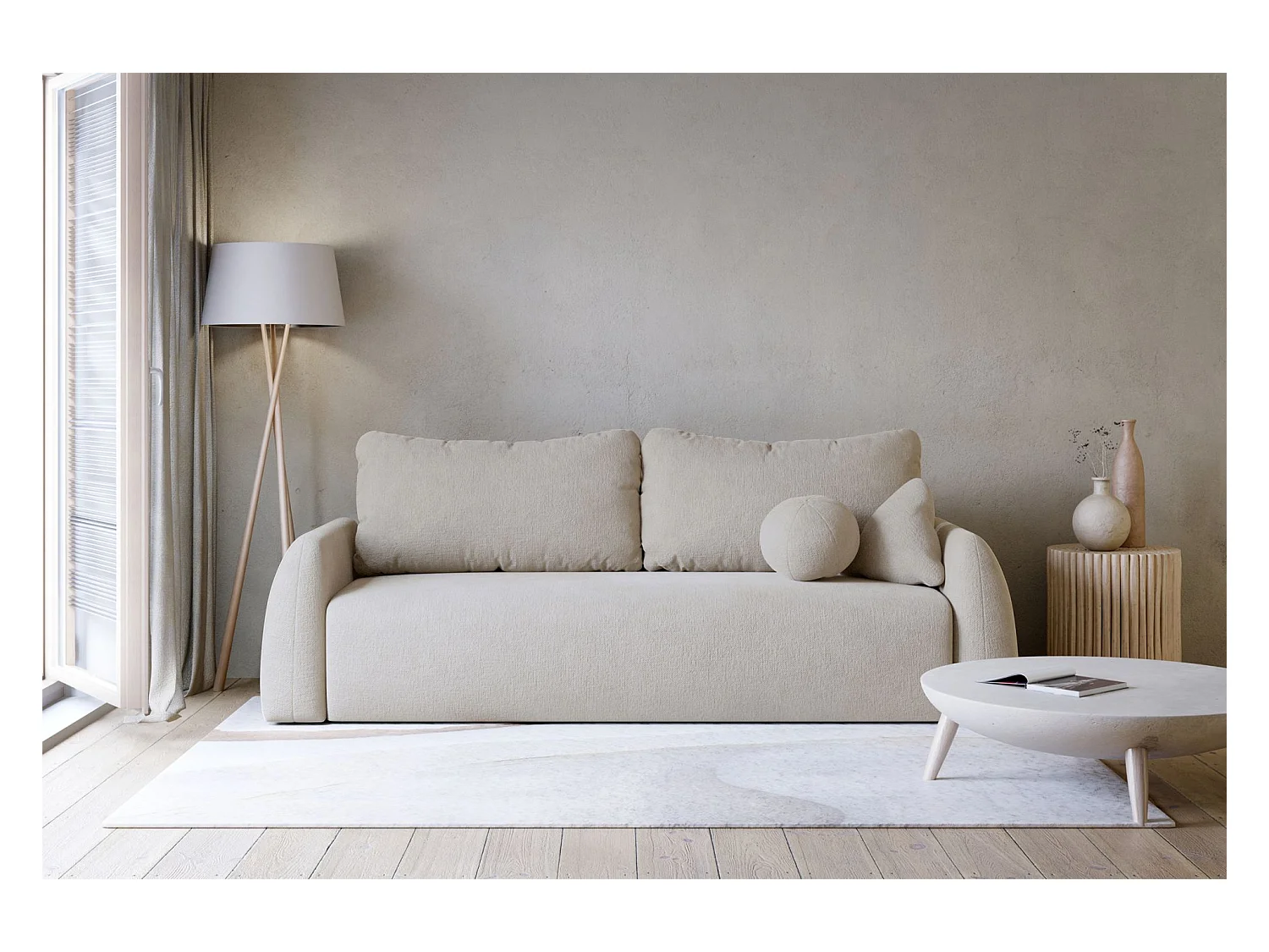Canapé convertible 3 places - beige clair- NUBELLE