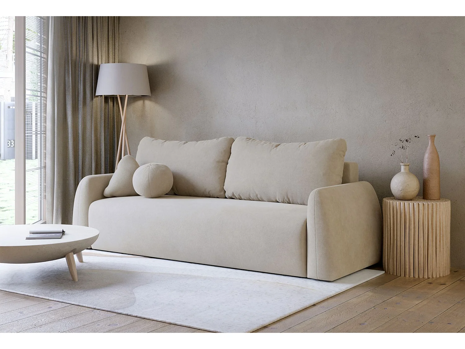 Canapé convertible 3 places - beige clair- NUBELLE