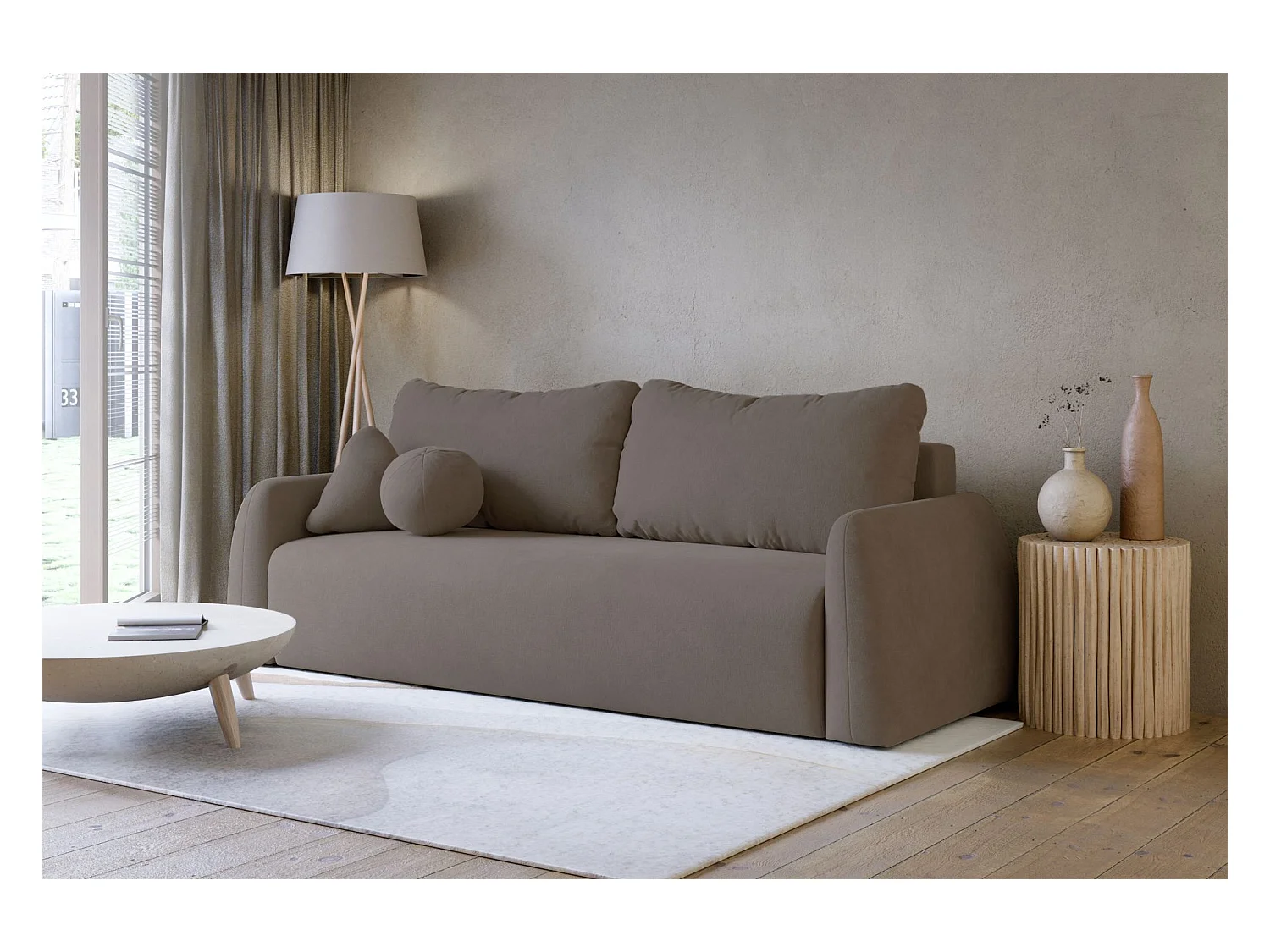 3-Sitzer Sofa - mit Schlaffunktion & Stauraum - Chenille - braun