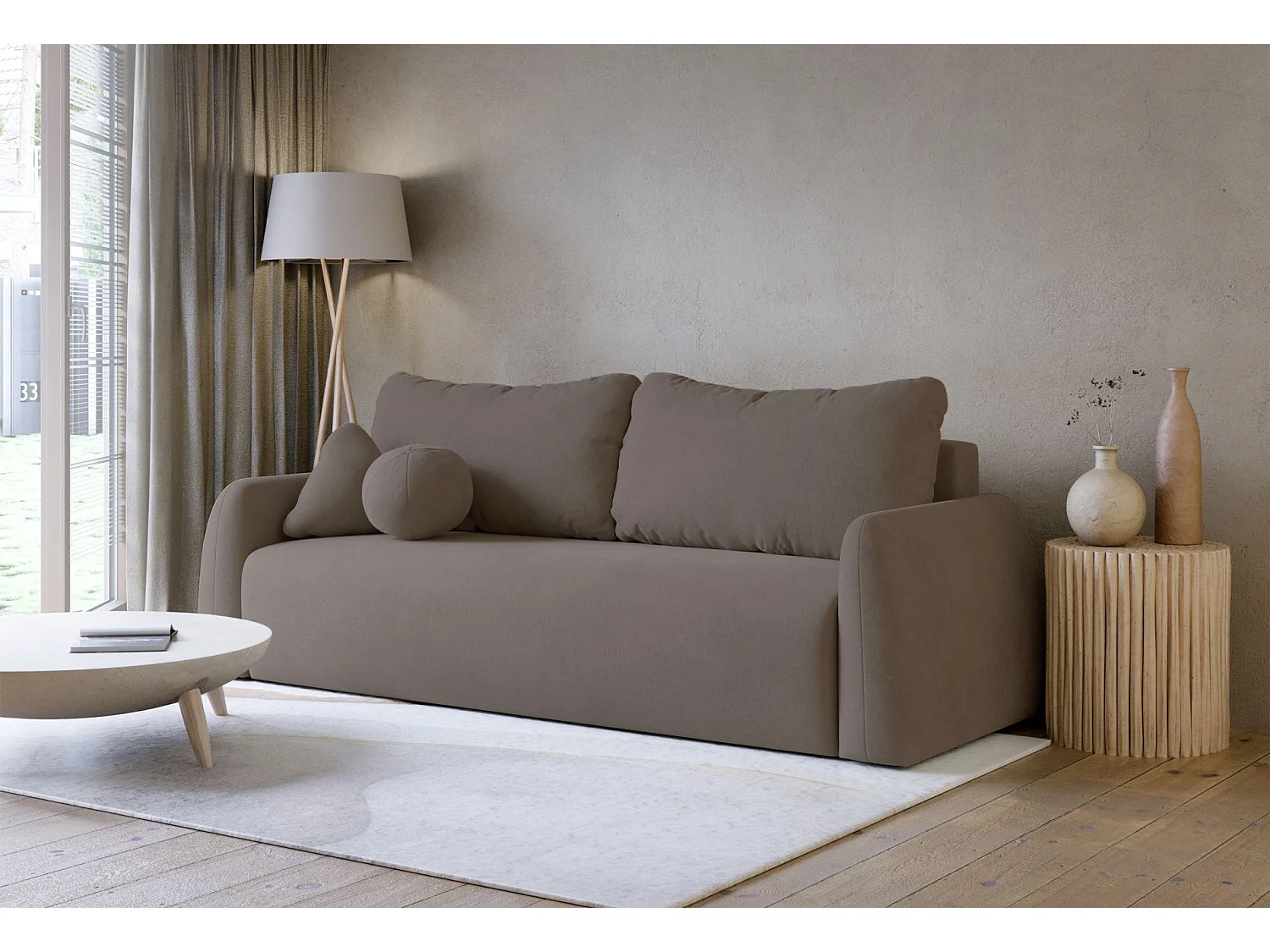 Canapé convertible 3 places - brun- NUBELLE