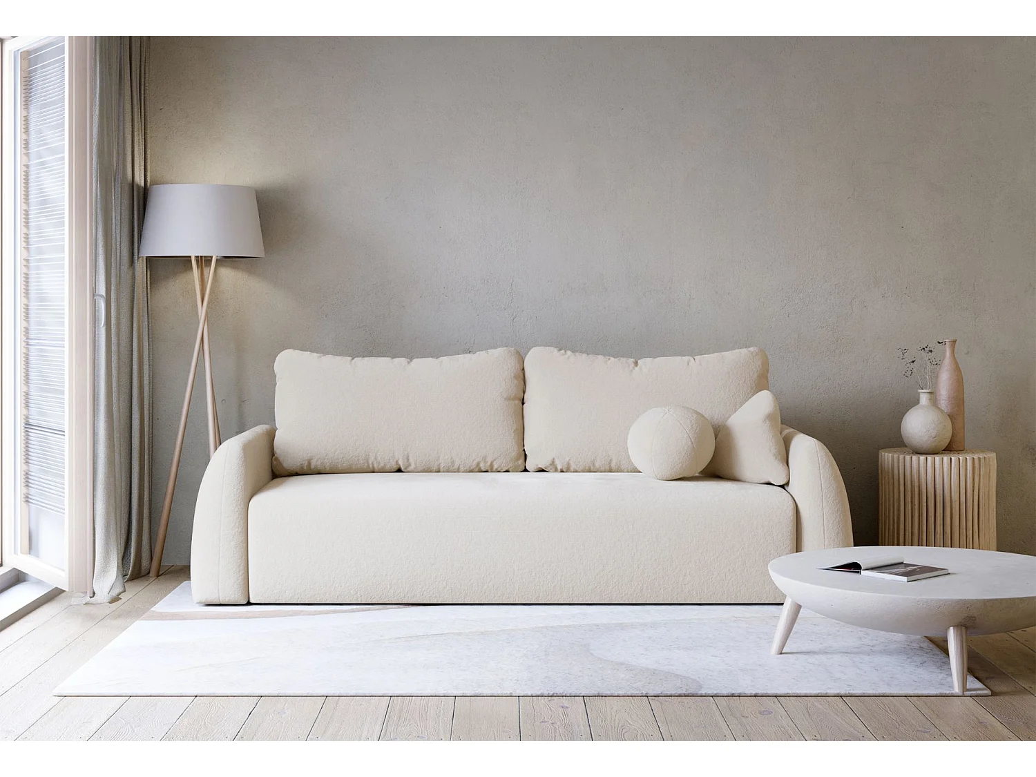 Canapé convertible 3 places - crème chenille - NUBELLE