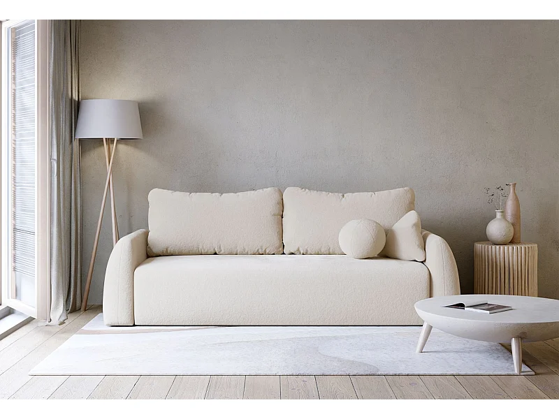 Canapé convertible 3 places - crème chenille - NUBELLE