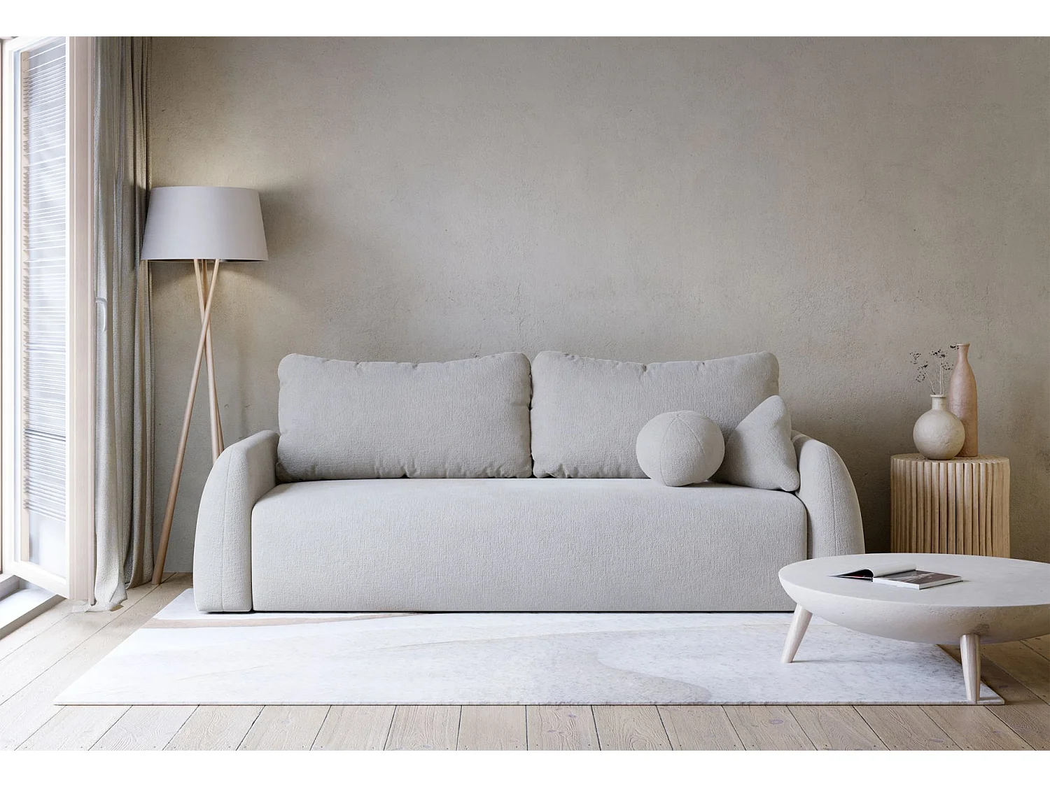 3-Sitzer Sofa - mit Schlaffunktion & Stauraum - Chenille - hellgrau