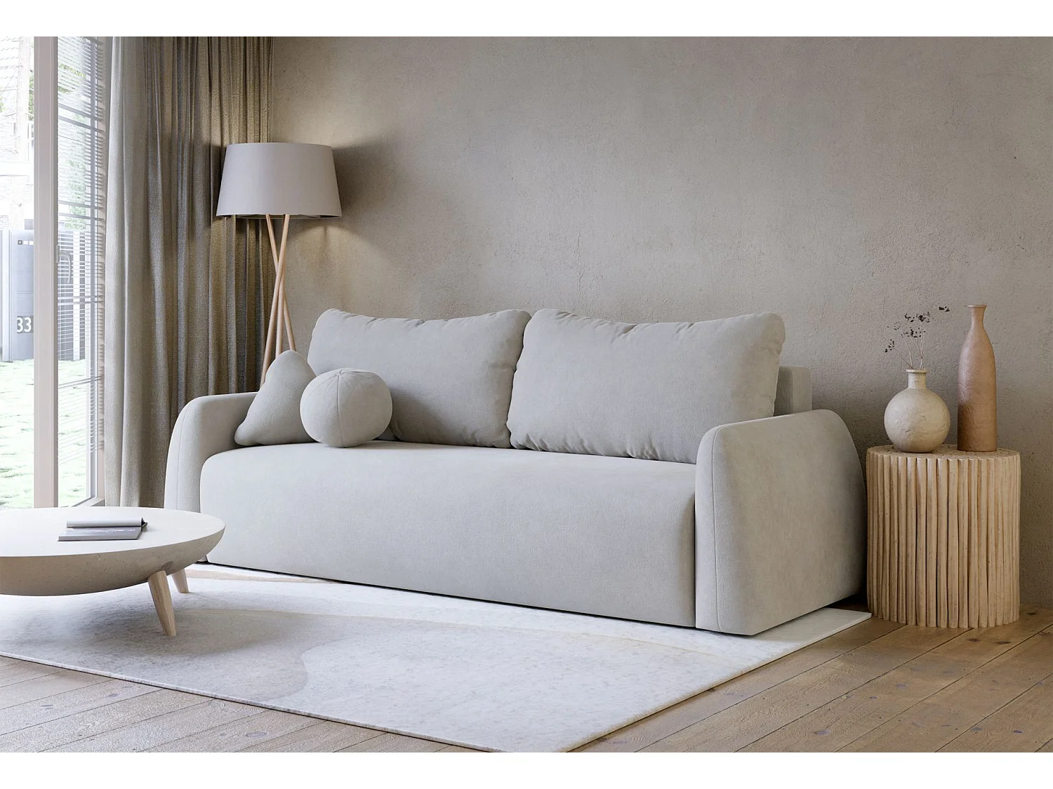 Canapé convertible 3 places - gris clair- NUBELLE