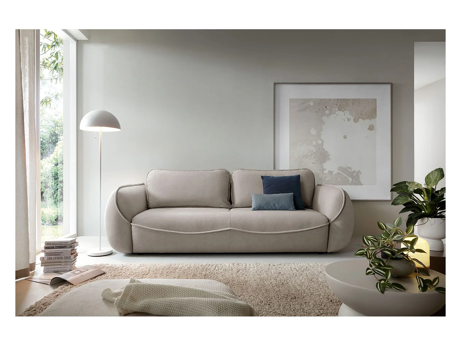 Canapé convertible 3 places - en velours beige - CUTIE