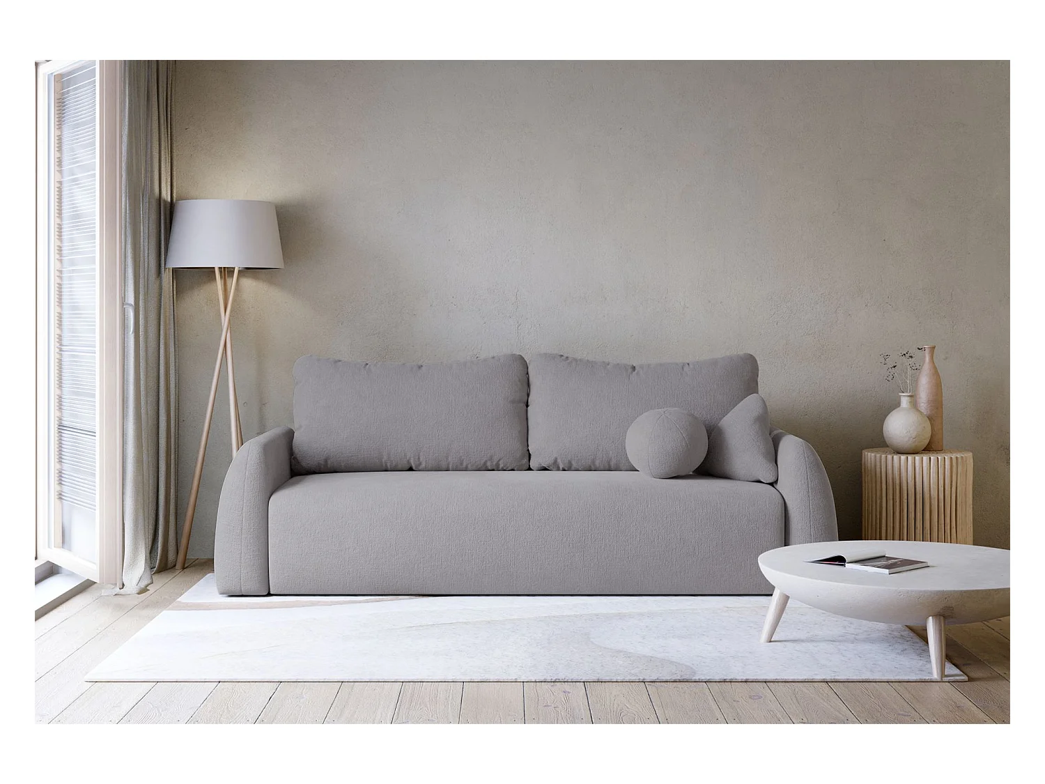 3-Sitzer Sofa - mit Schlaffunktion & Stauraum - Chenille - grau