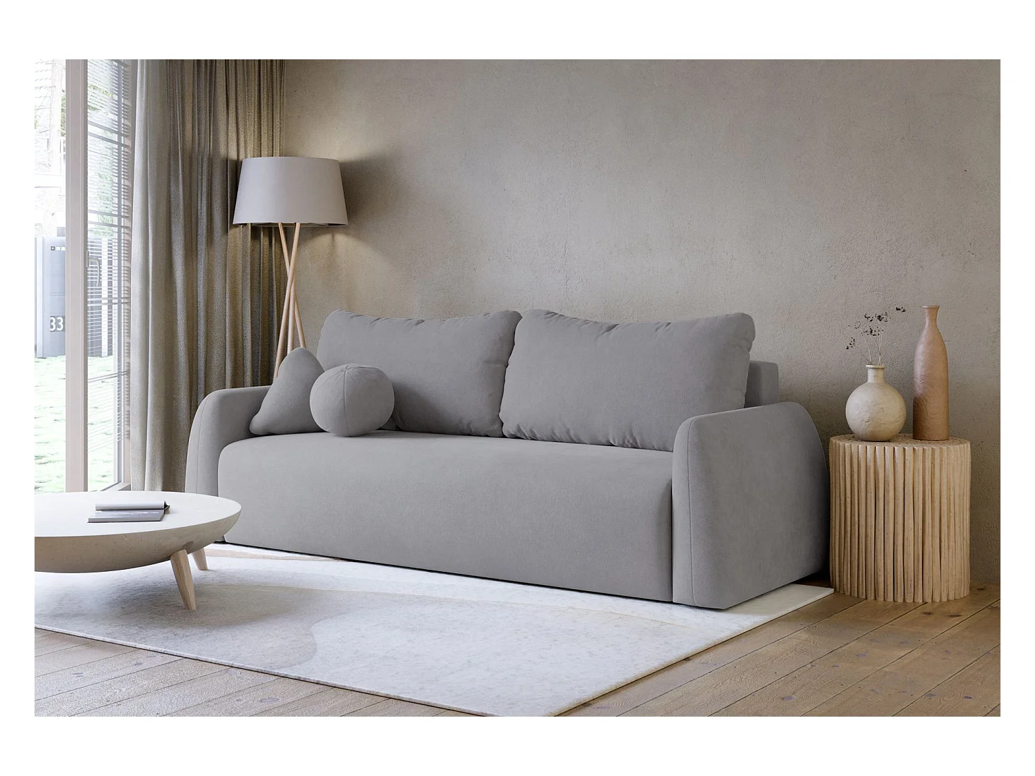 3-Sitzer Sofa - mit Schlaffunktion & Stauraum - Chenille - grau