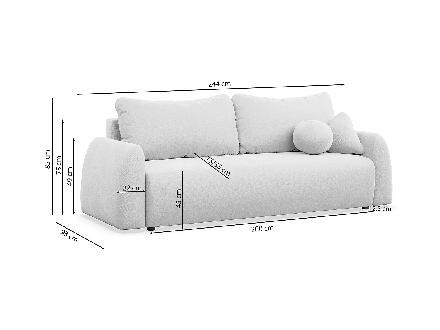 3-Sitzer Sofa - mit Schlaffunktion & Stauraum - Chenille - beige