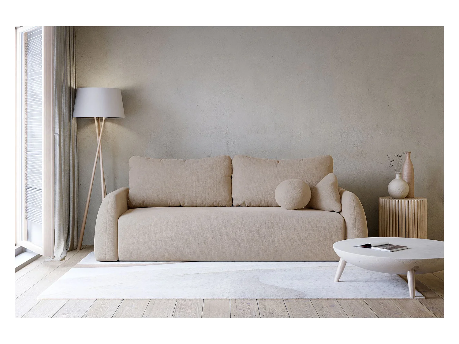 Canapé convertible 3 places - beige- NUBELLE