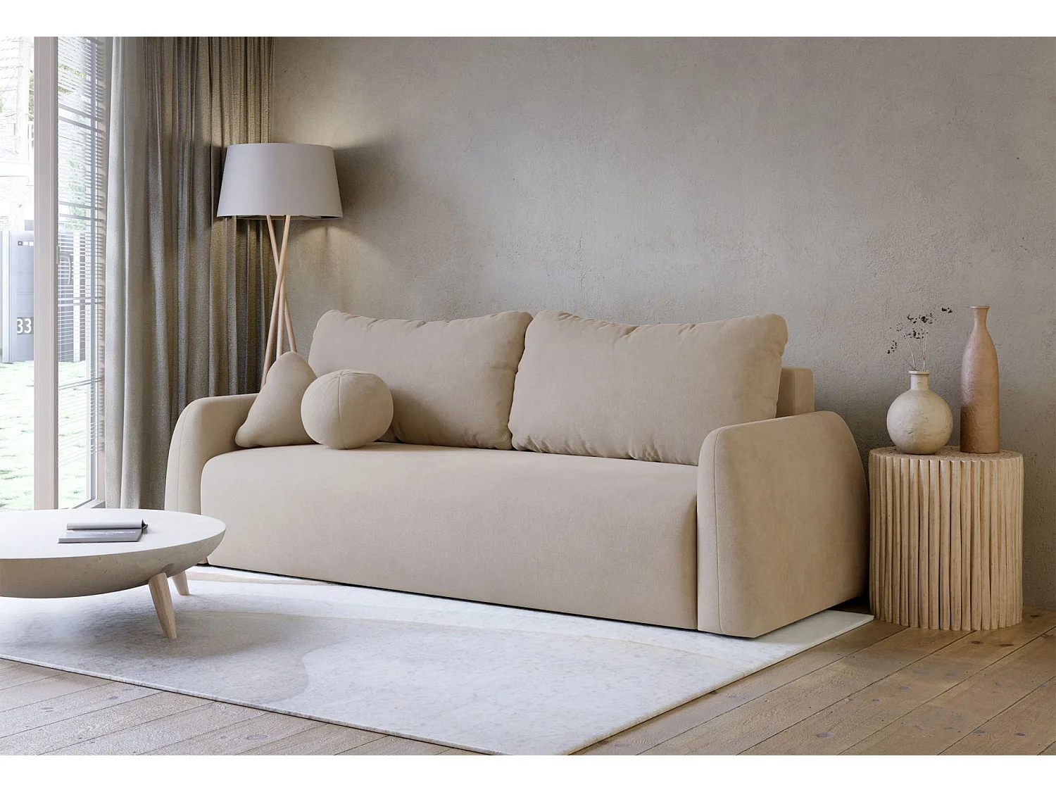 Canapé convertible 3 places - beige- NUBELLE