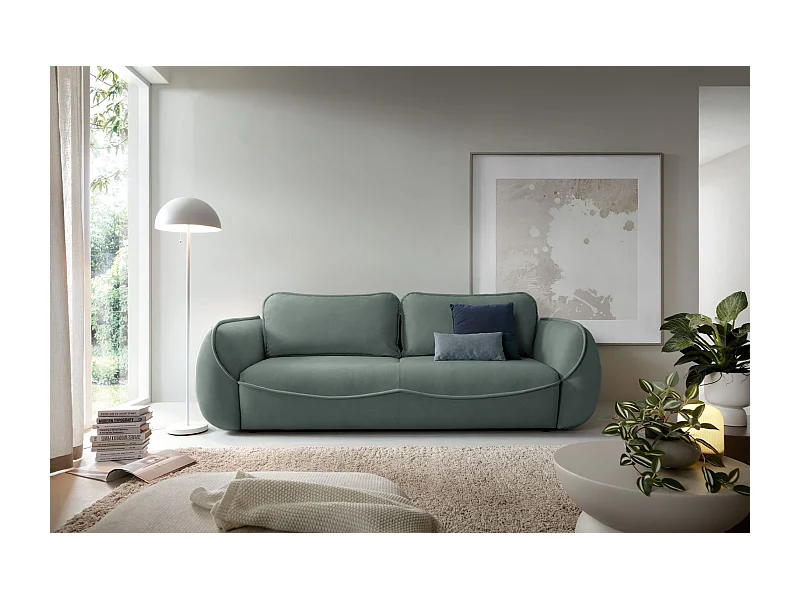 3-Sitzer Sofa - mit Schlaffunktion & Stauraum - Easy-Clean Velours - salbei