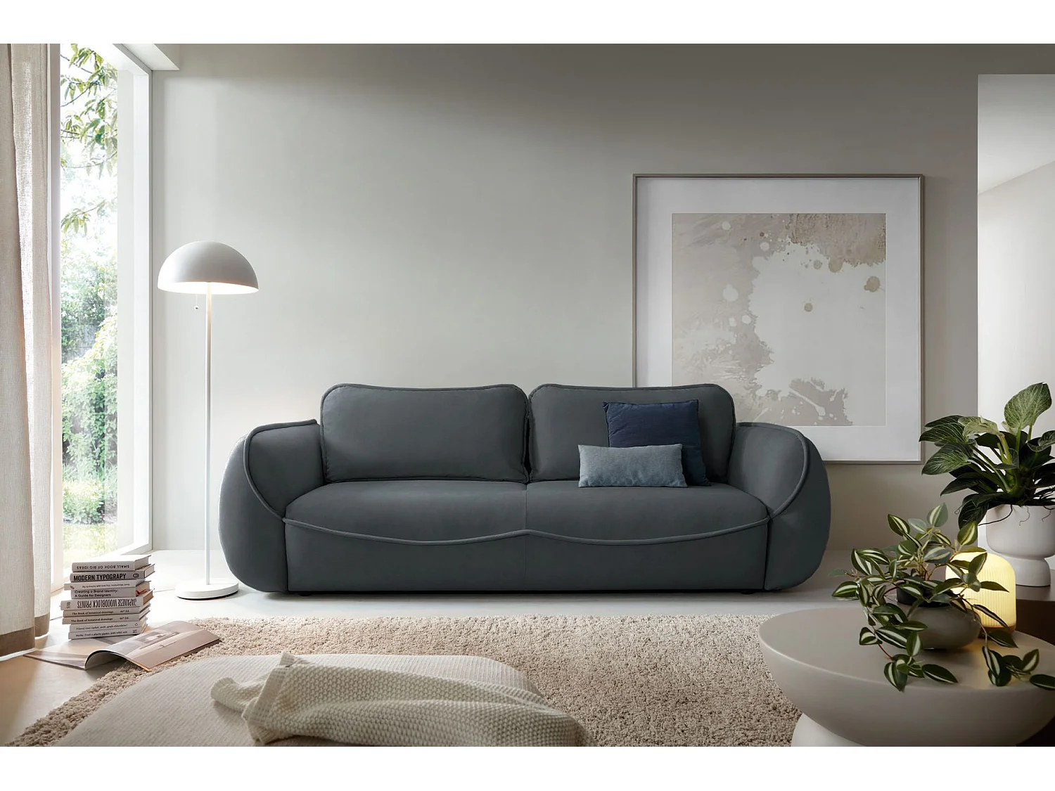 Canapé convertible 3 places - en velours graphite - CUTIE