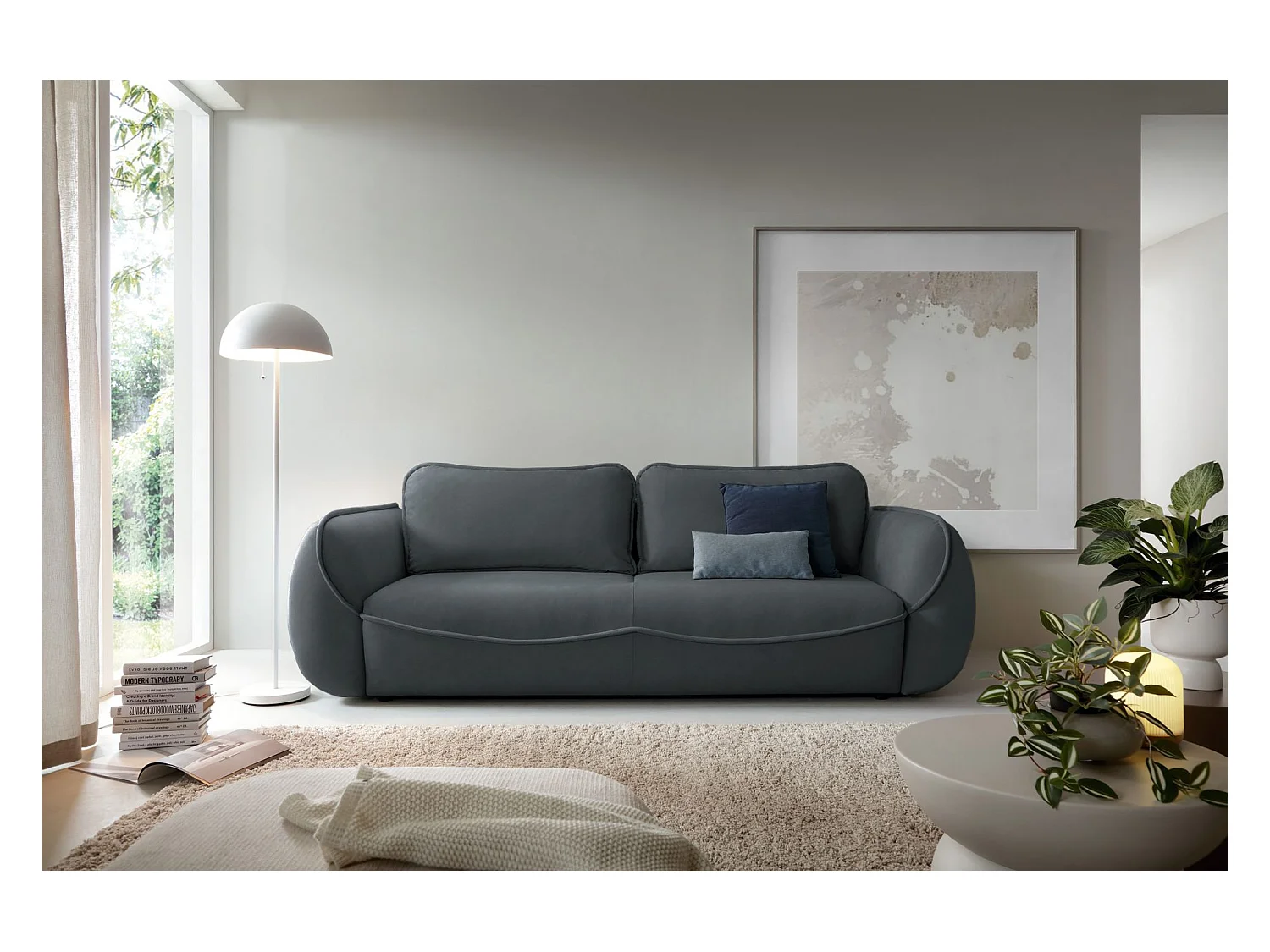 Canapé convertible 3 places - en velours graphite - CUTIE