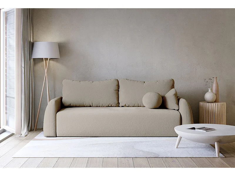 Canapé convertible 3 places - beige foncéchenille - NUBELLE