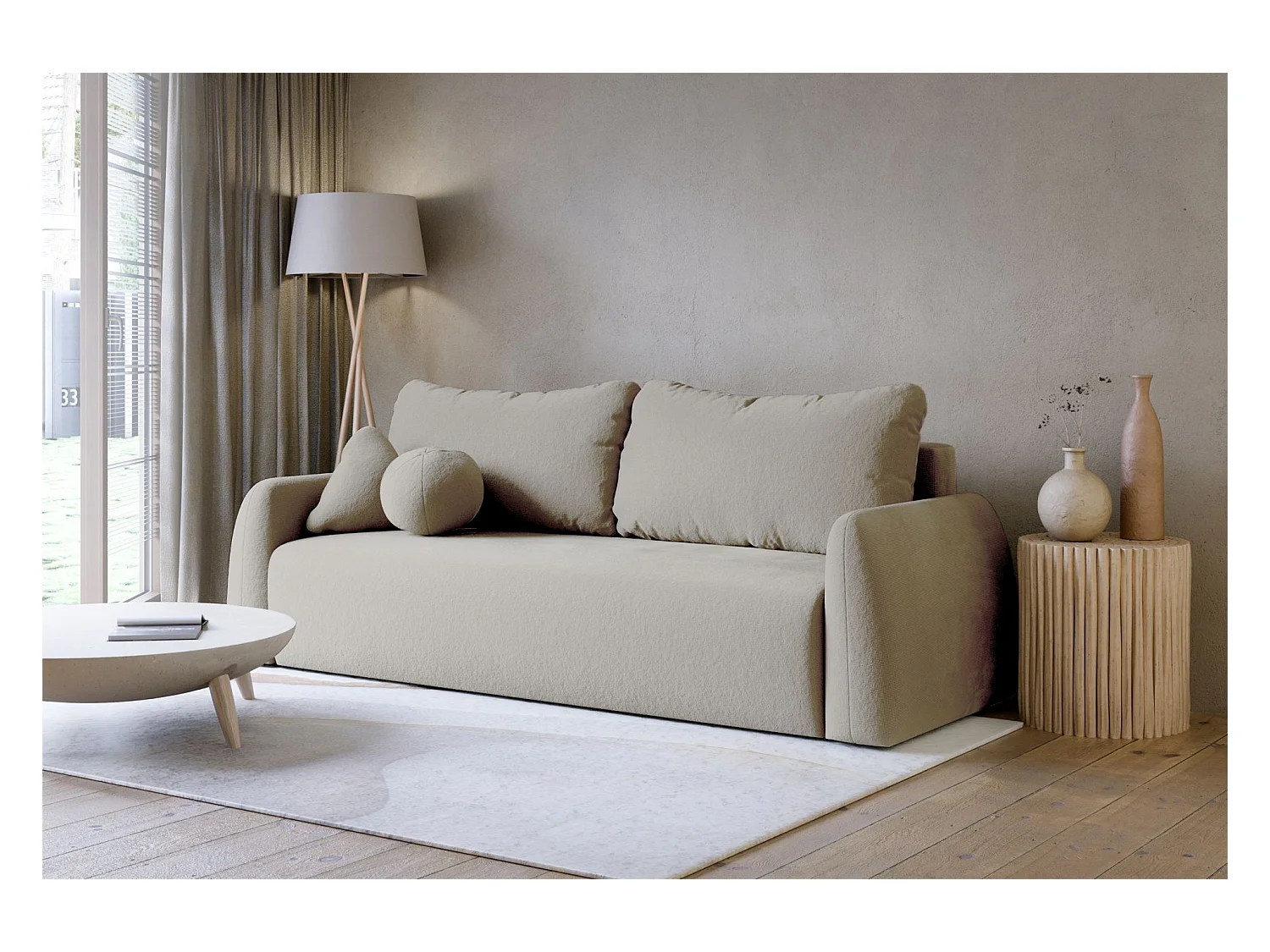 Canapé convertible 3 places - beige foncéchenille - NUBELLE