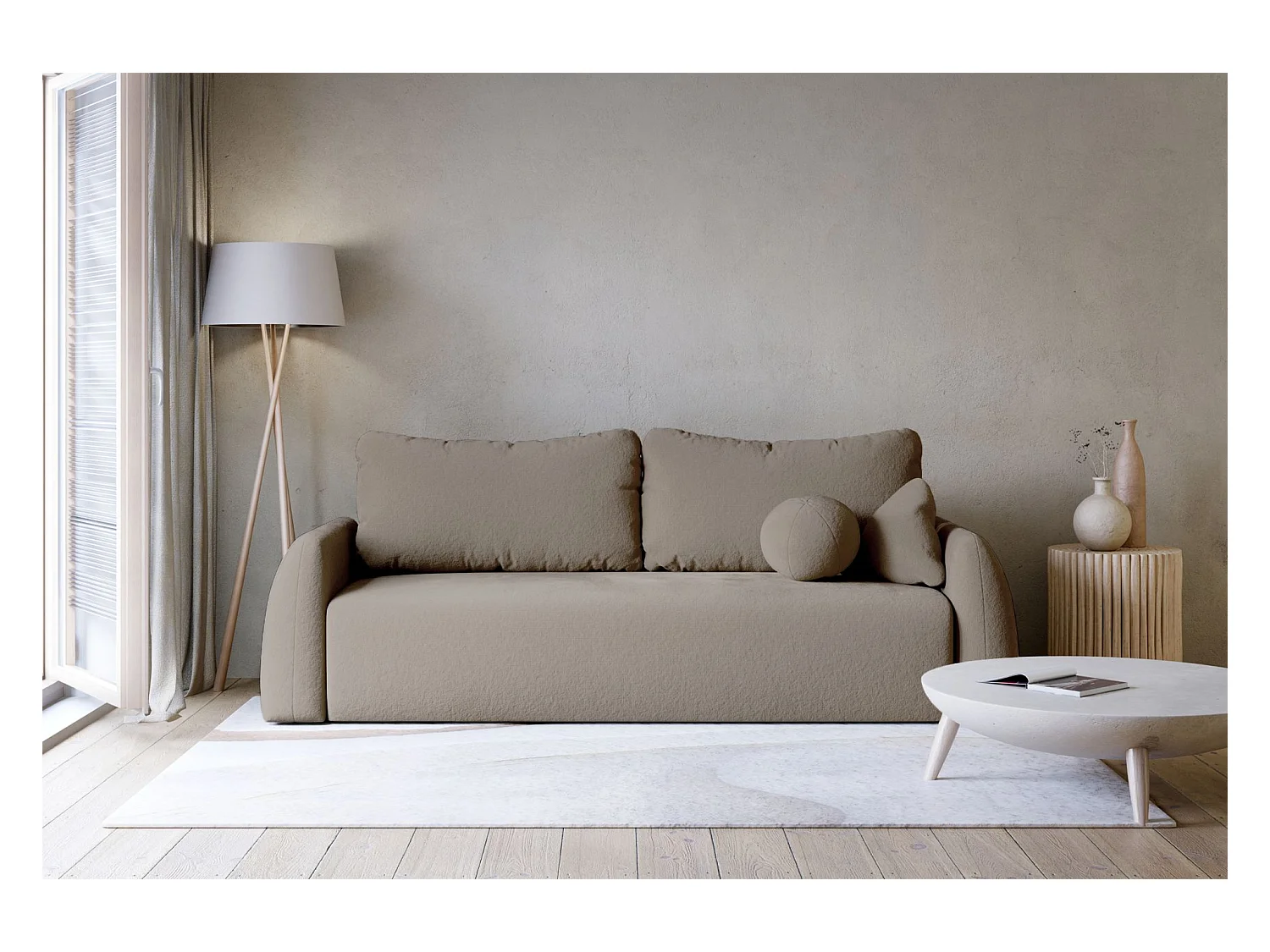 Canapé convertible 3 places - beige foncéchenille - NUBELLE