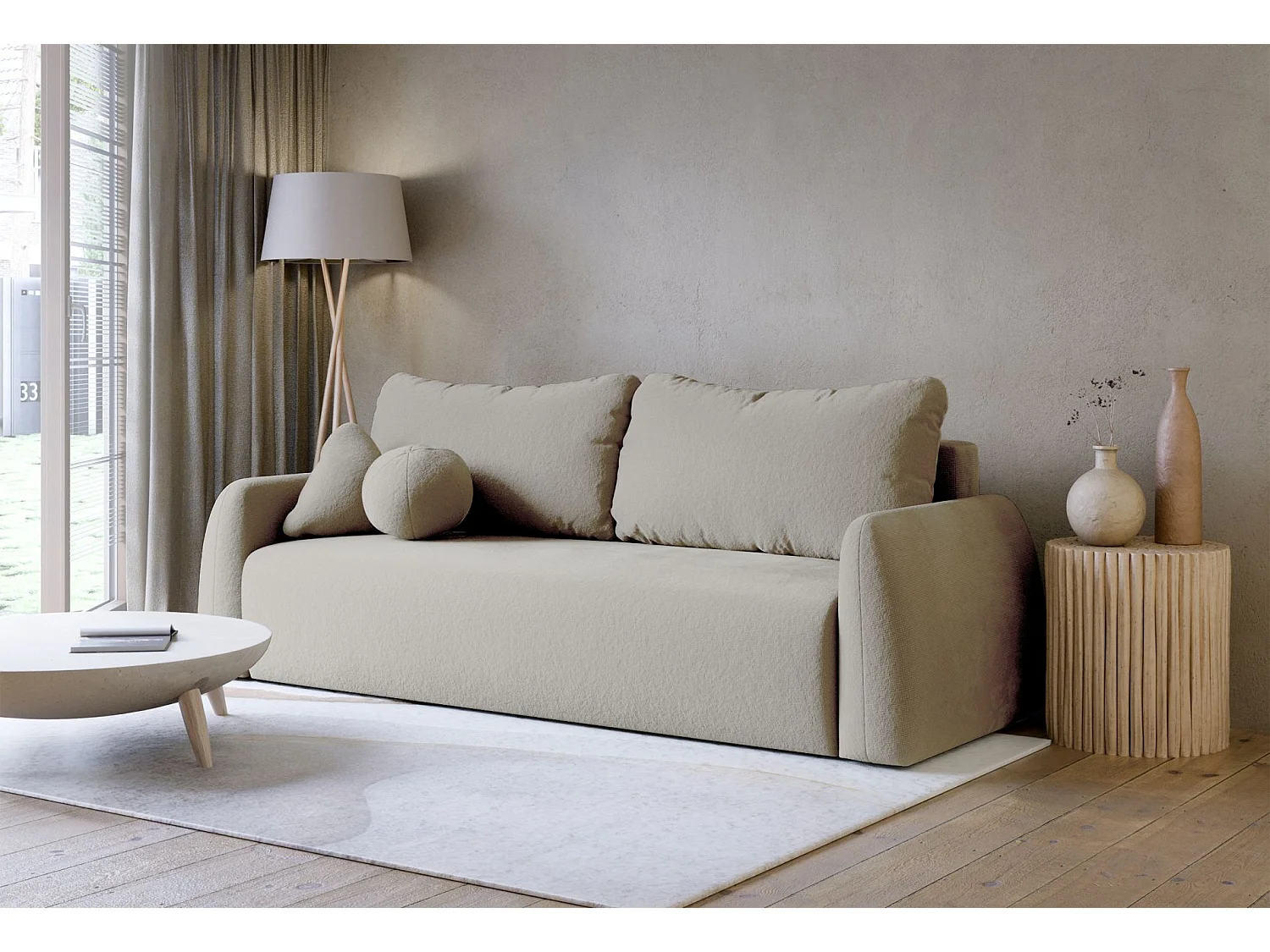 Canapé convertible 3 places - beige foncéchenille - NUBELLE