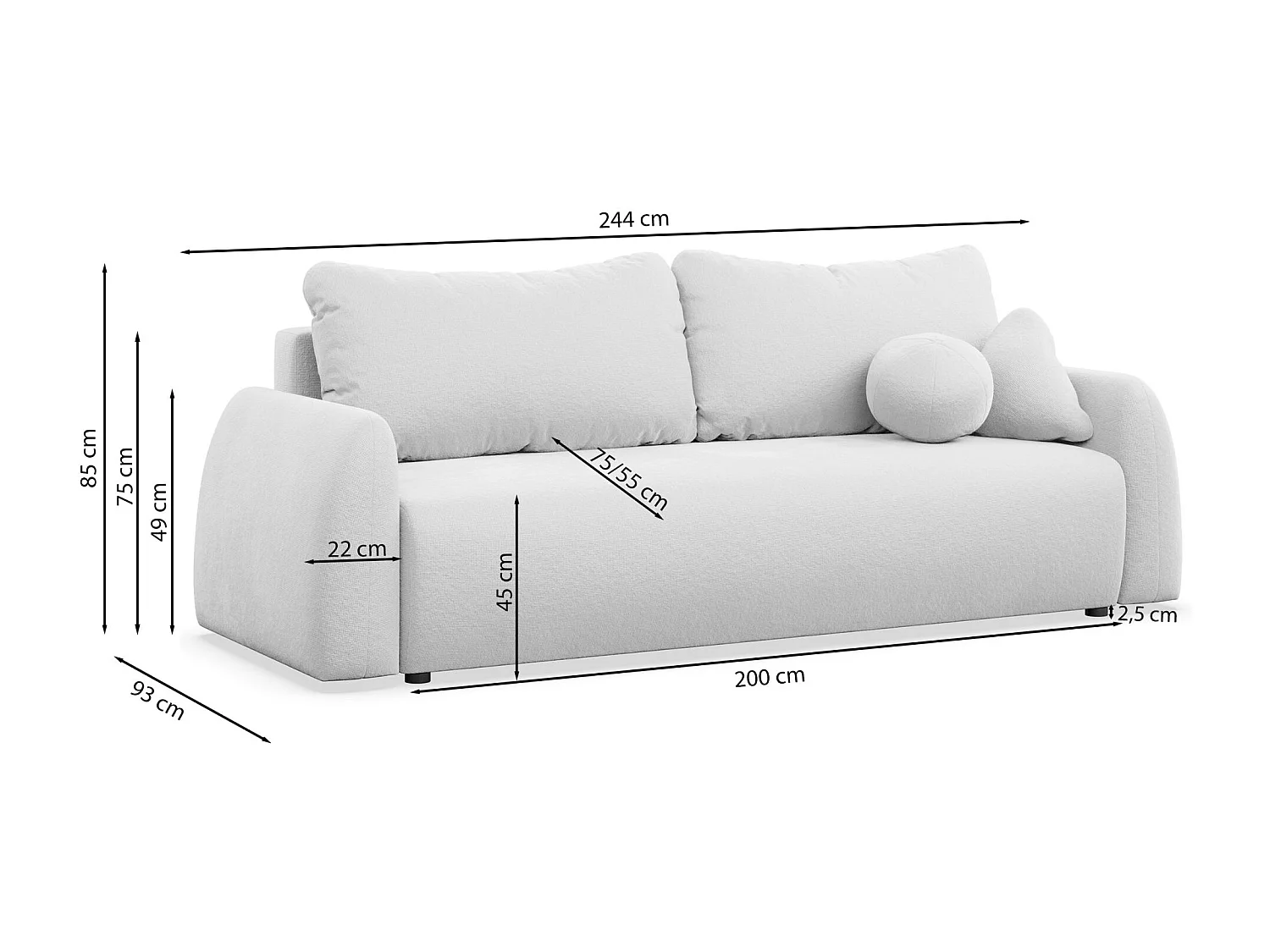 Canapé convertible 3 places - beige foncéchenille - NUBELLE