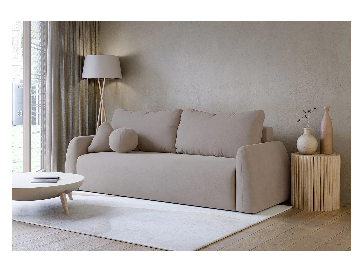 3-Sitzer Sofa - mit Schlaffunktion & Stauraum - Chenille - dunkelbeige
