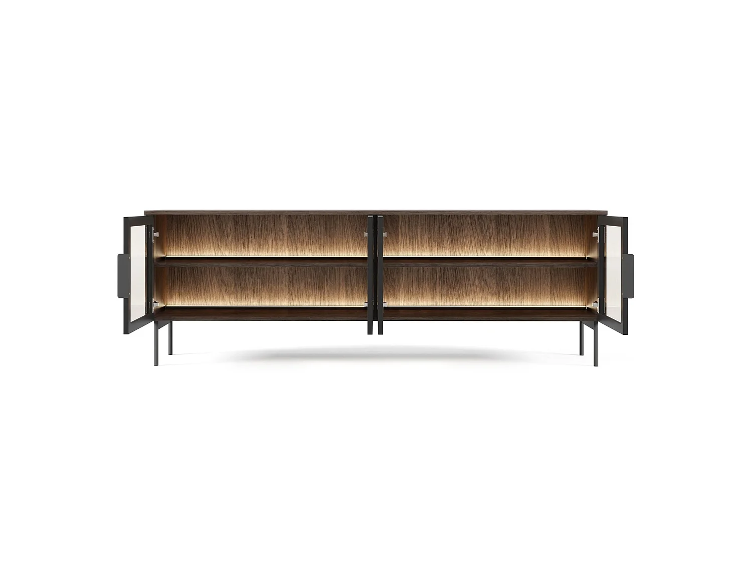 TV-meubel met glazen fronten en LED's - 181 cm - Dunin eiken - LUMI
