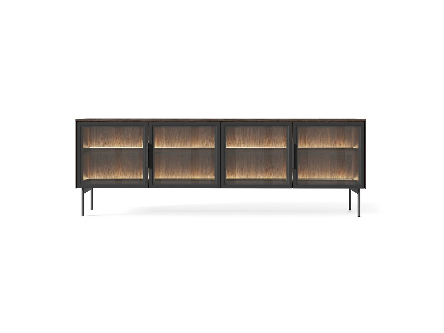 TV-meubel met glazen fronten en LED's - 181 cm - Dunin eiken - LUMI
