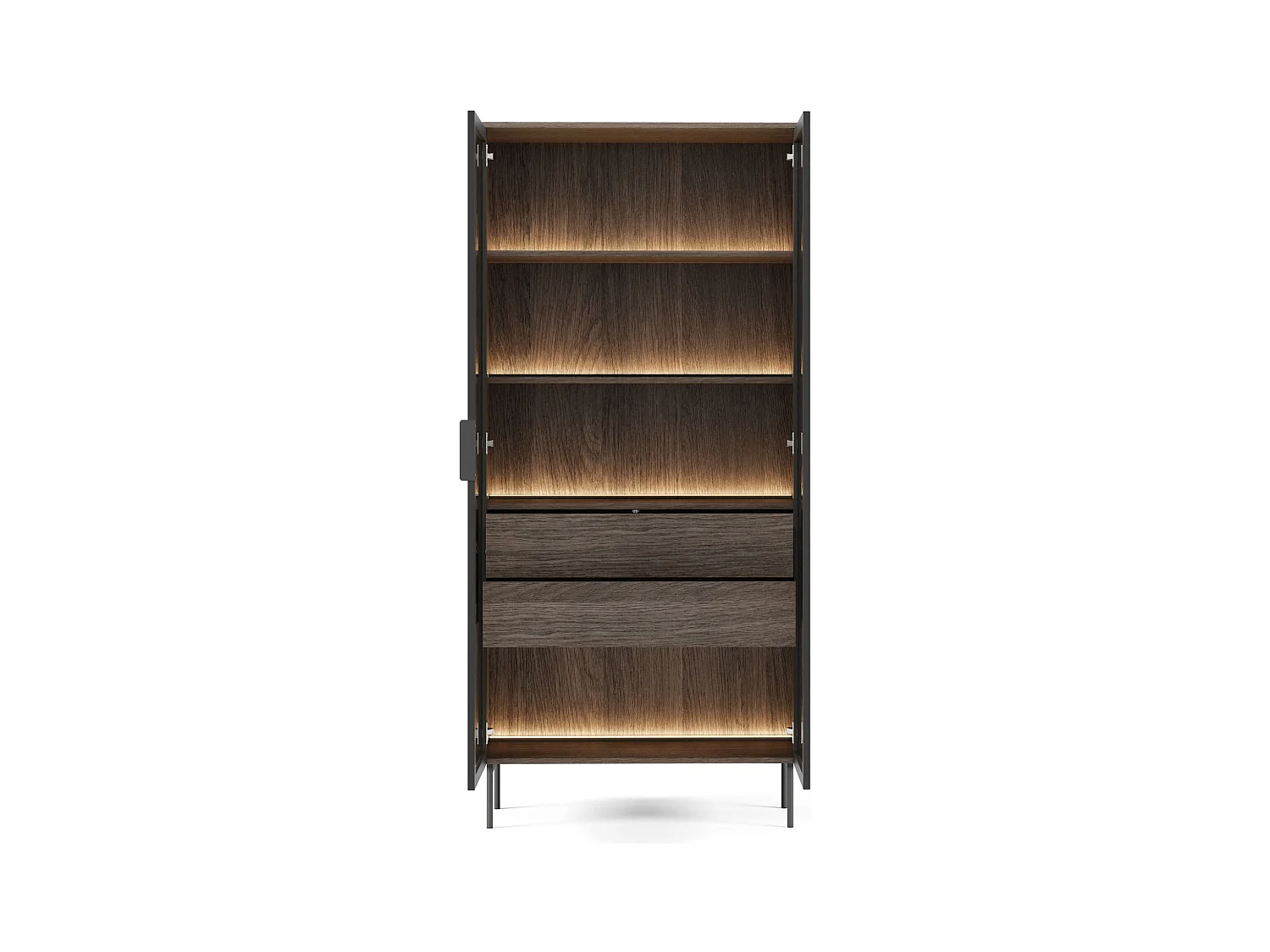 Vitrine mit zwei Schubladen und LED - Eiche Dunin - 91 cm - LUMI