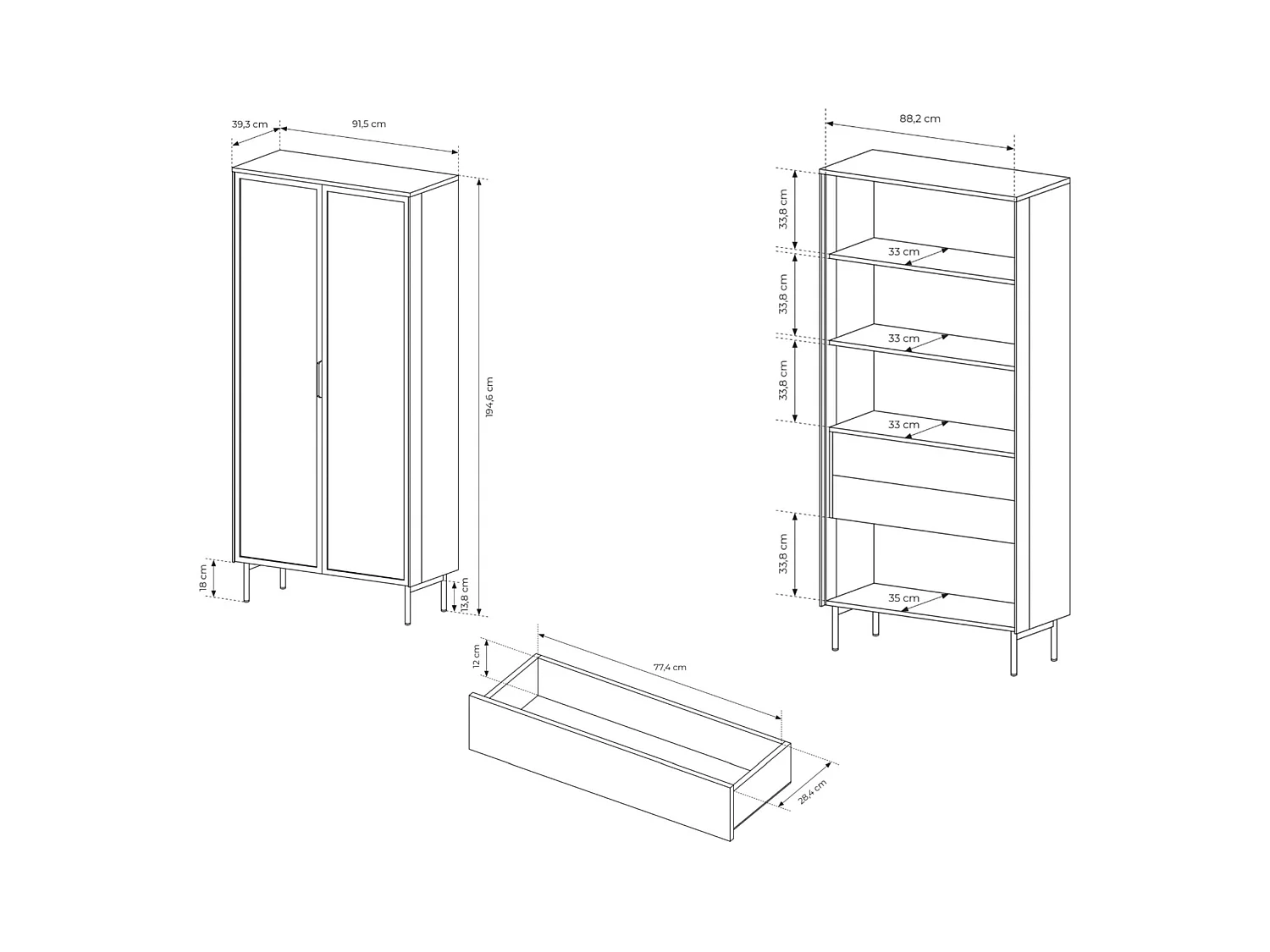 Vitrine mit zwei Schubladen und LED - Eiche Dunin - 91 cm - LUMI