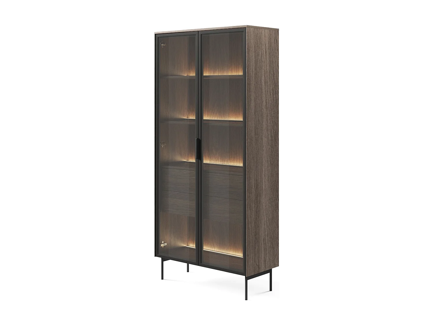 Vitrine 2 tiroirs avec LED – 91 cm – chêne Dunin – SELSEY LUMI
