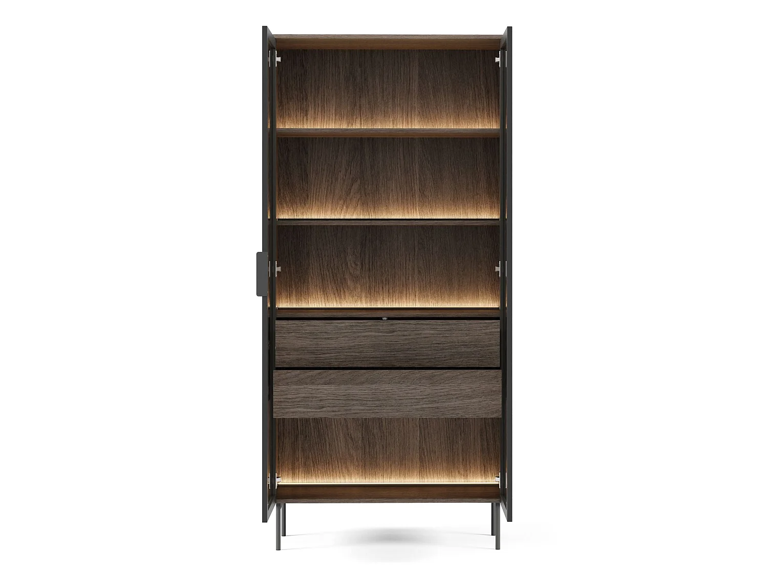 Vitrinekast met 2 laden en LED's – 91 cm – Dunin eiken – SELSEY LUMI