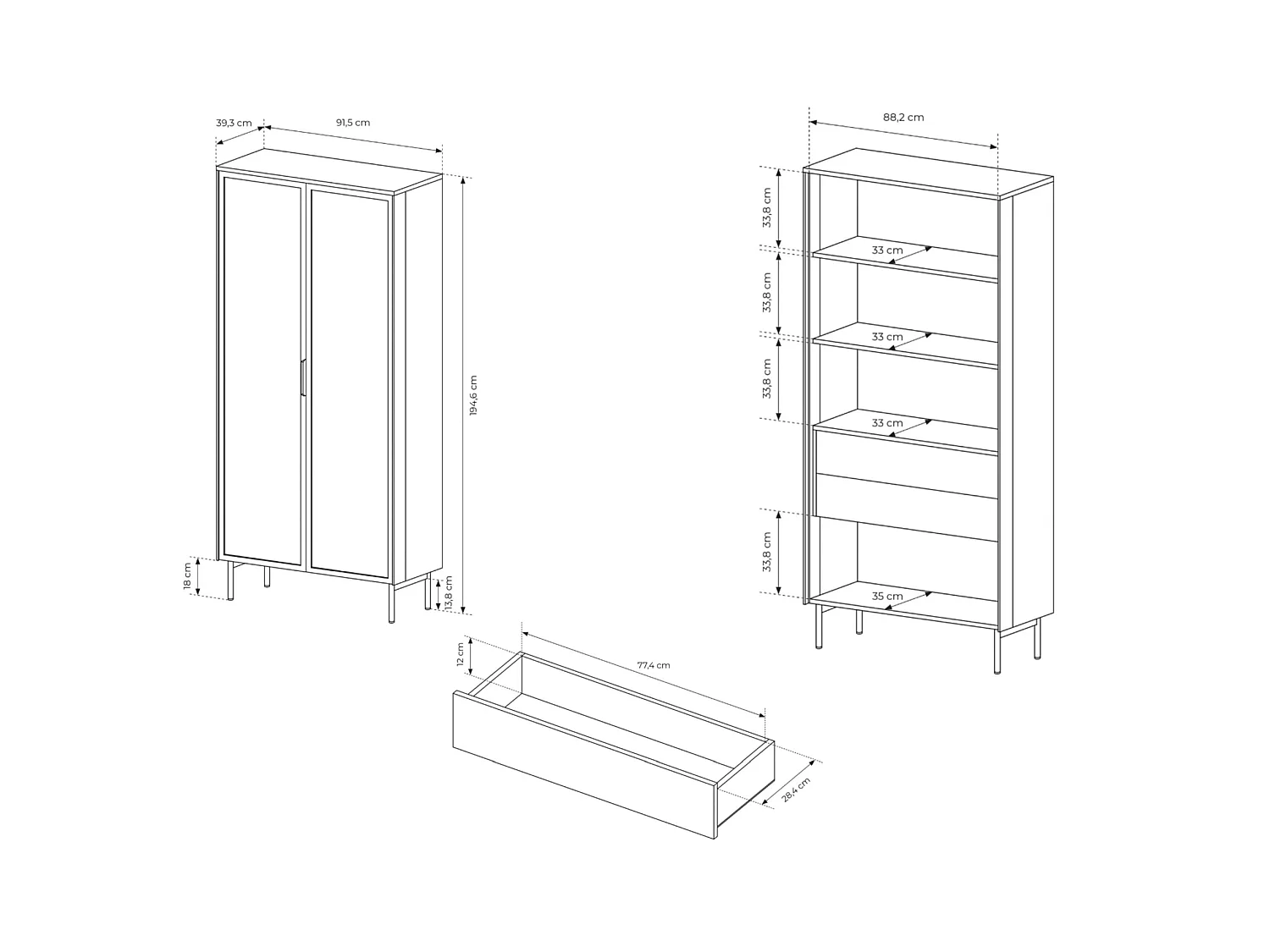 Vitrinekast met 2 laden en LED's – 91 cm – Dunin eiken – SELSEY LUMI
