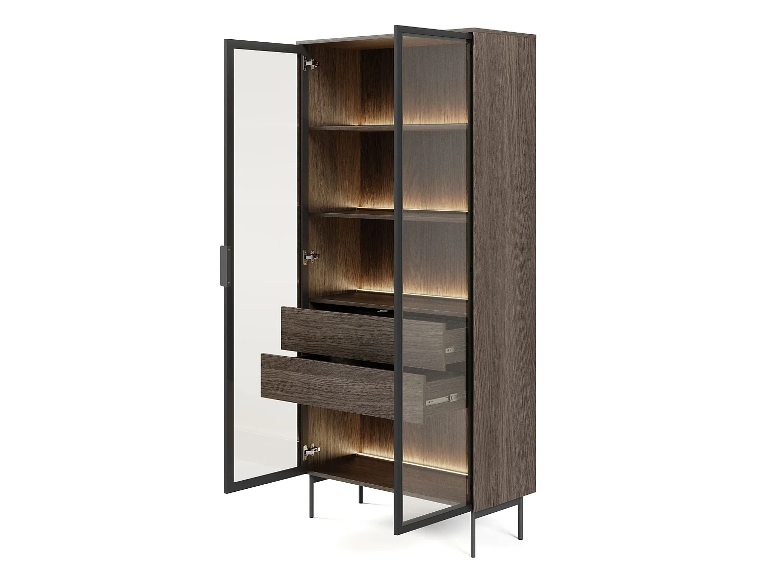 Vitrinekast met 2 laden en LED's – 91 cm – Dunin eiken – SELSEY LUMI