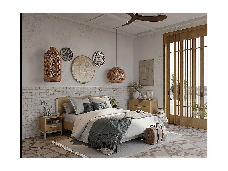 Lit Double "Craft" extractible - Bois - 140 x 200 cm - Marron