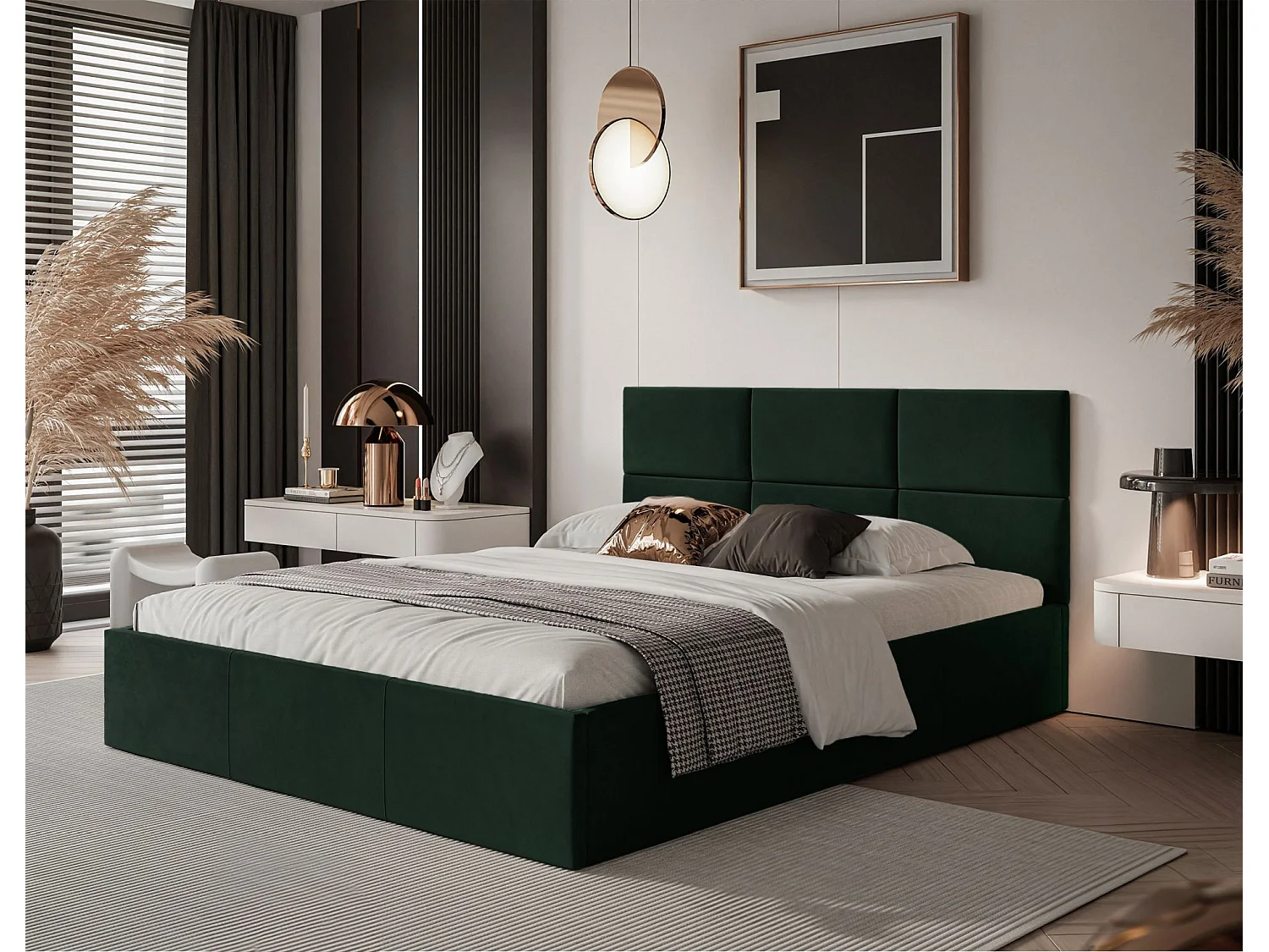 Lit coffre - 180x200 cm - en tissu velours vert foncé - NESTIO