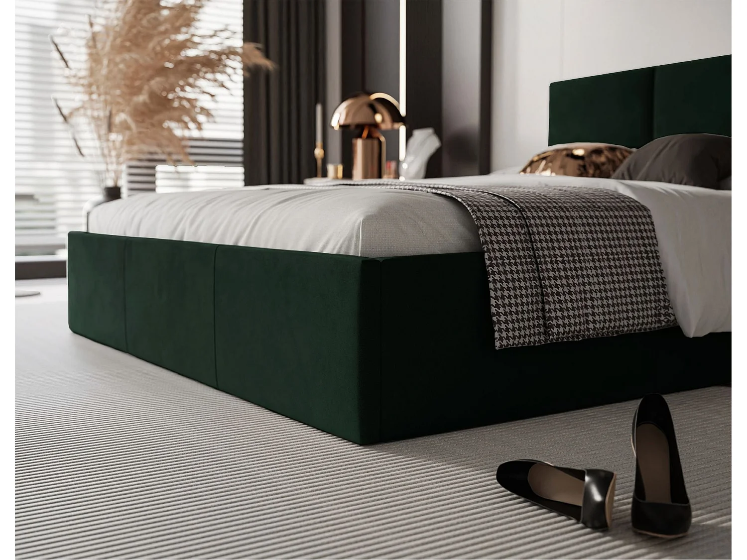 Lit coffre - 180x200 cm - en tissu velours vert foncé - NESTIO