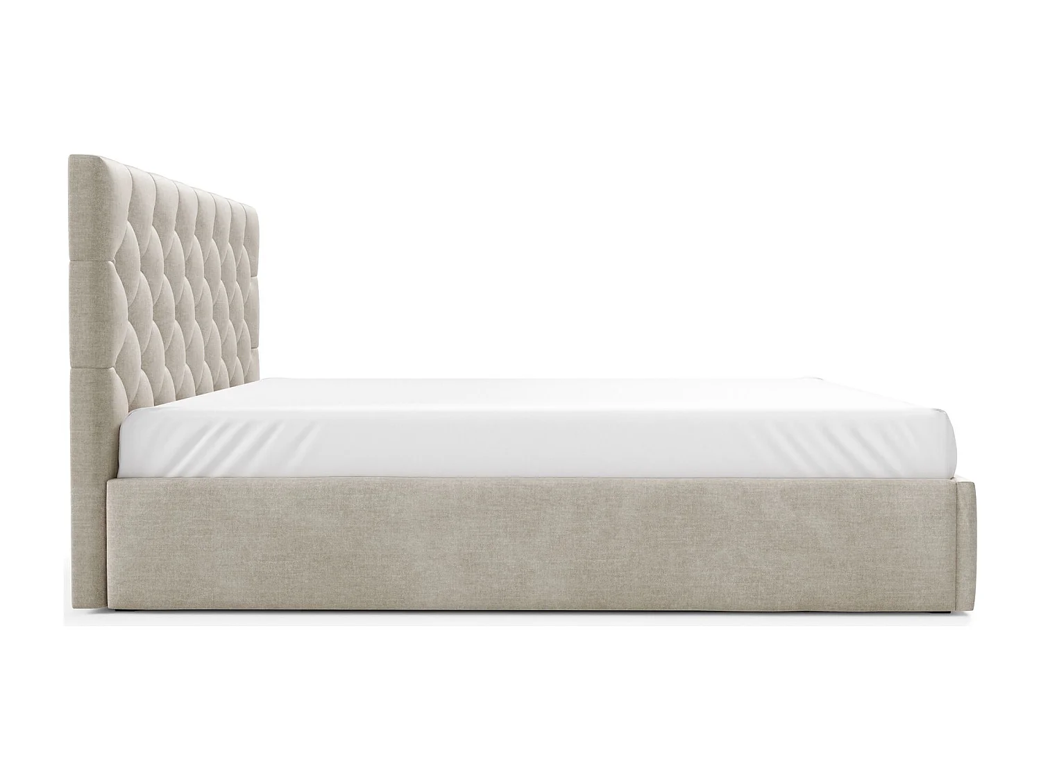 Lit rembourré 140x200 cm - avec coffre - en velours beige clair - AUREVIA