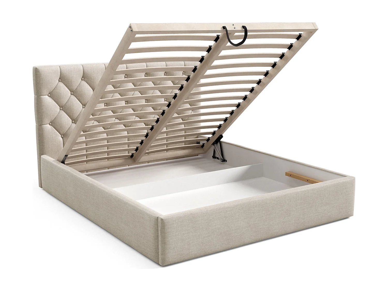 Lit rembourré 140x200 cm - avec coffre - en velours beige clair - AUREVIA