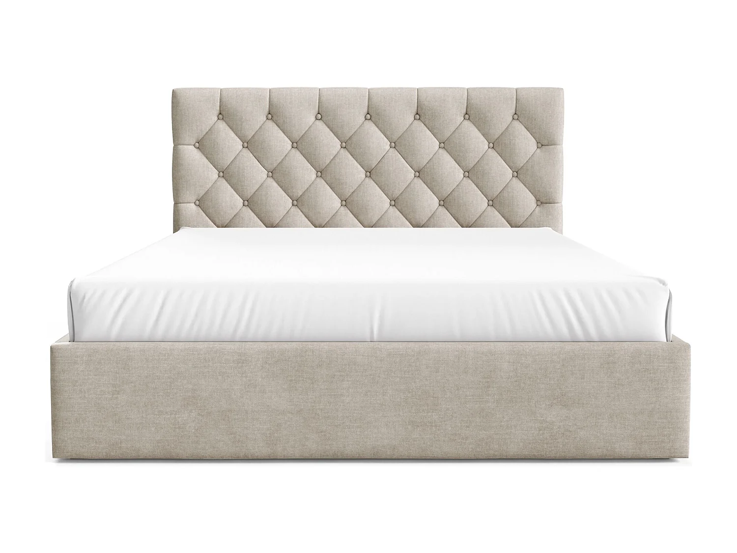 Lit rembourré 140x200 cm - avec coffre - en velours beige clair - AUREVIA