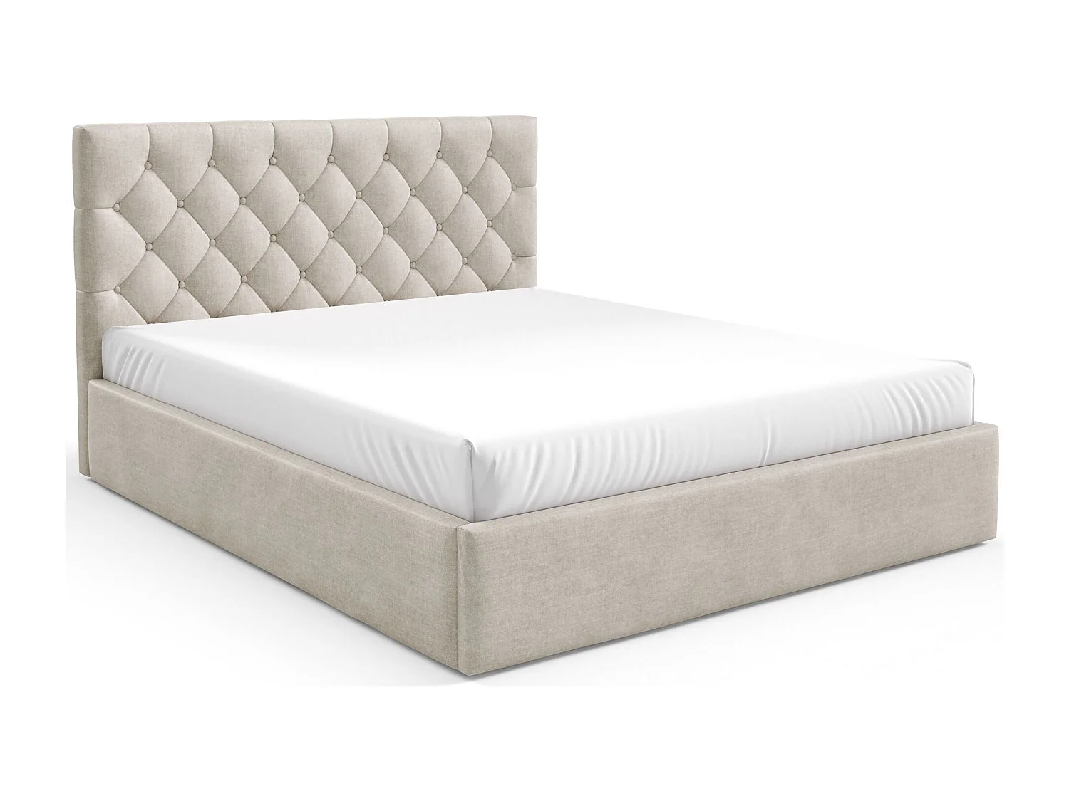 Lit rembourré 140x200 cm - avec coffre - en velours beige clair - AUREVIA