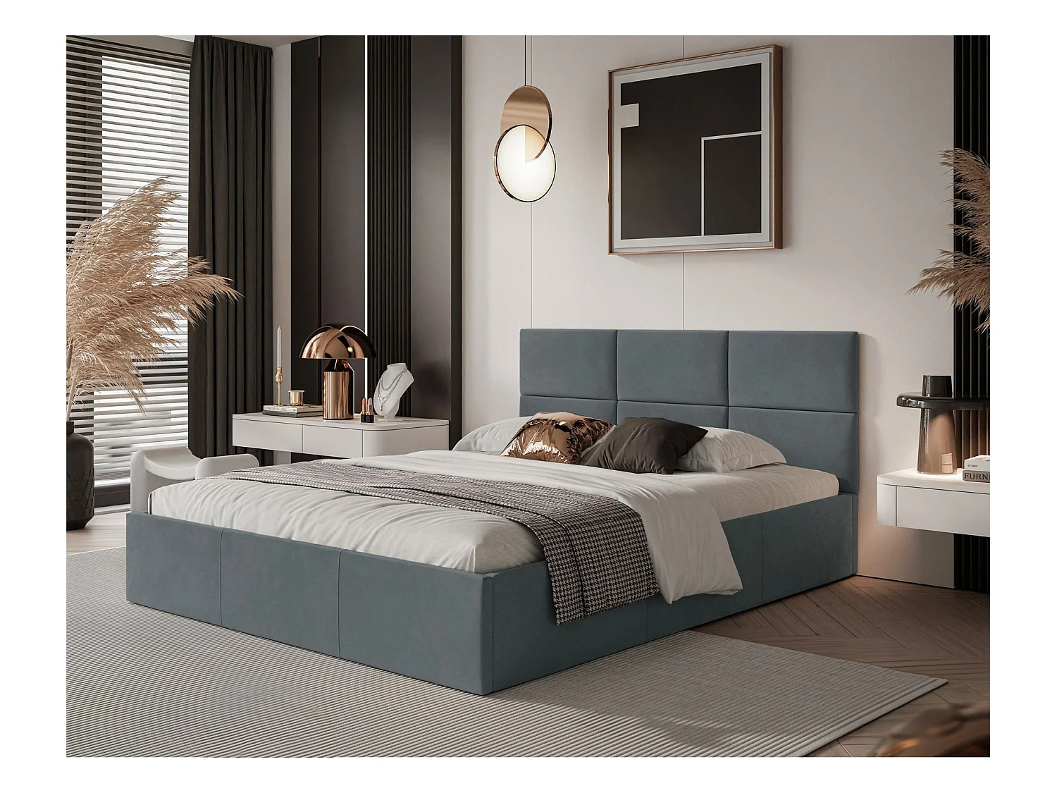 Lit coffre - 180x200 cm - en tissu velours gris foncé - NESTIO