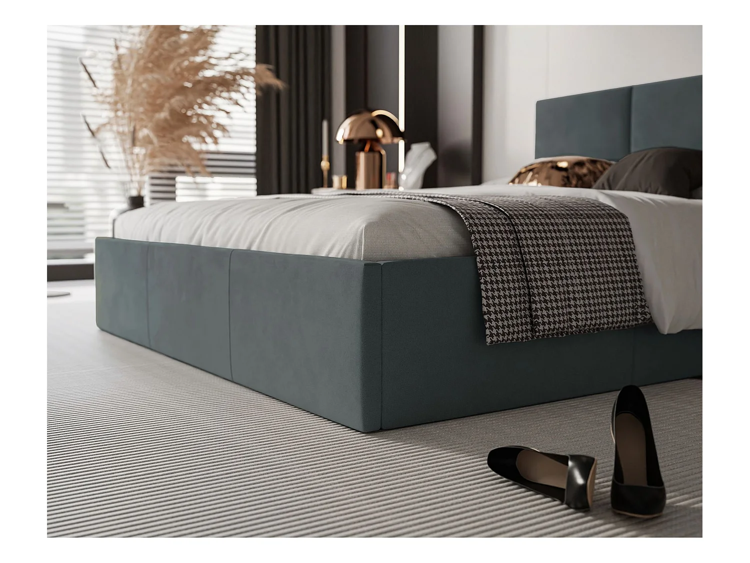 Lit coffre - 180x200 cm - en tissu velours gris foncé - NESTIO