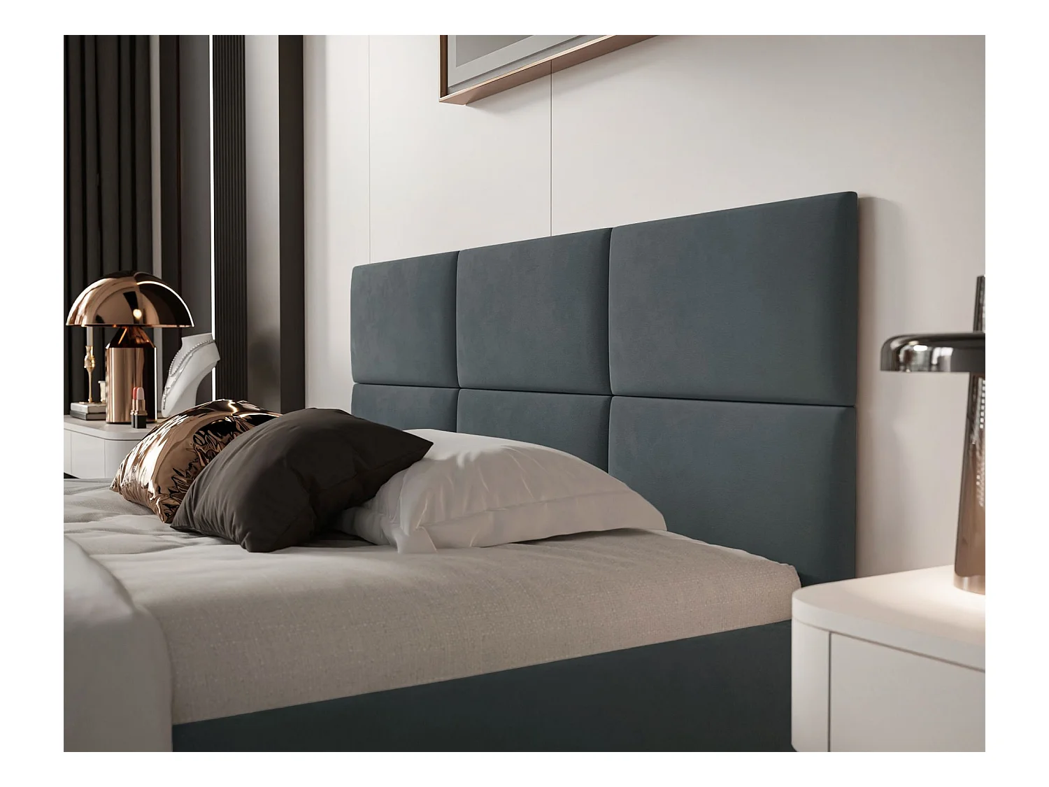 Lit coffre - 180x200 cm - en tissu velours gris foncé - NESTIO