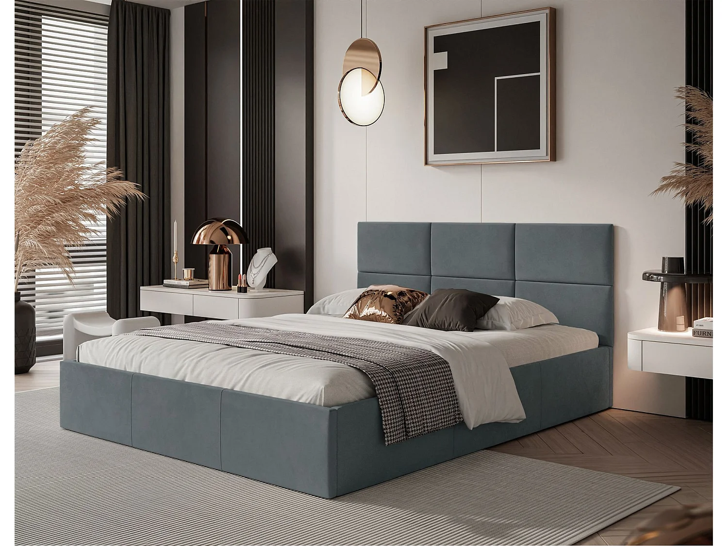 Lit coffre - 180x200 cm - en tissu velours gris foncé - NESTIO