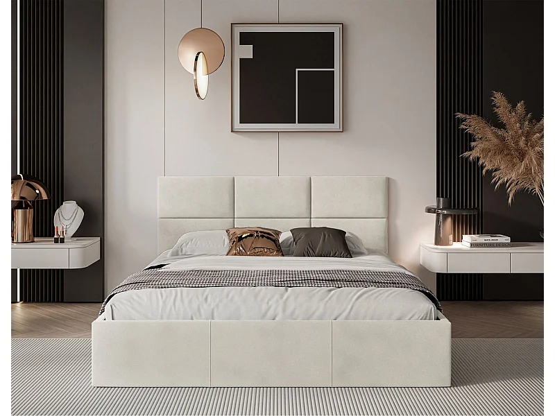 Opbergbed - 180x200 cm - in crèmekleurige fluwelen stof - NESTIO