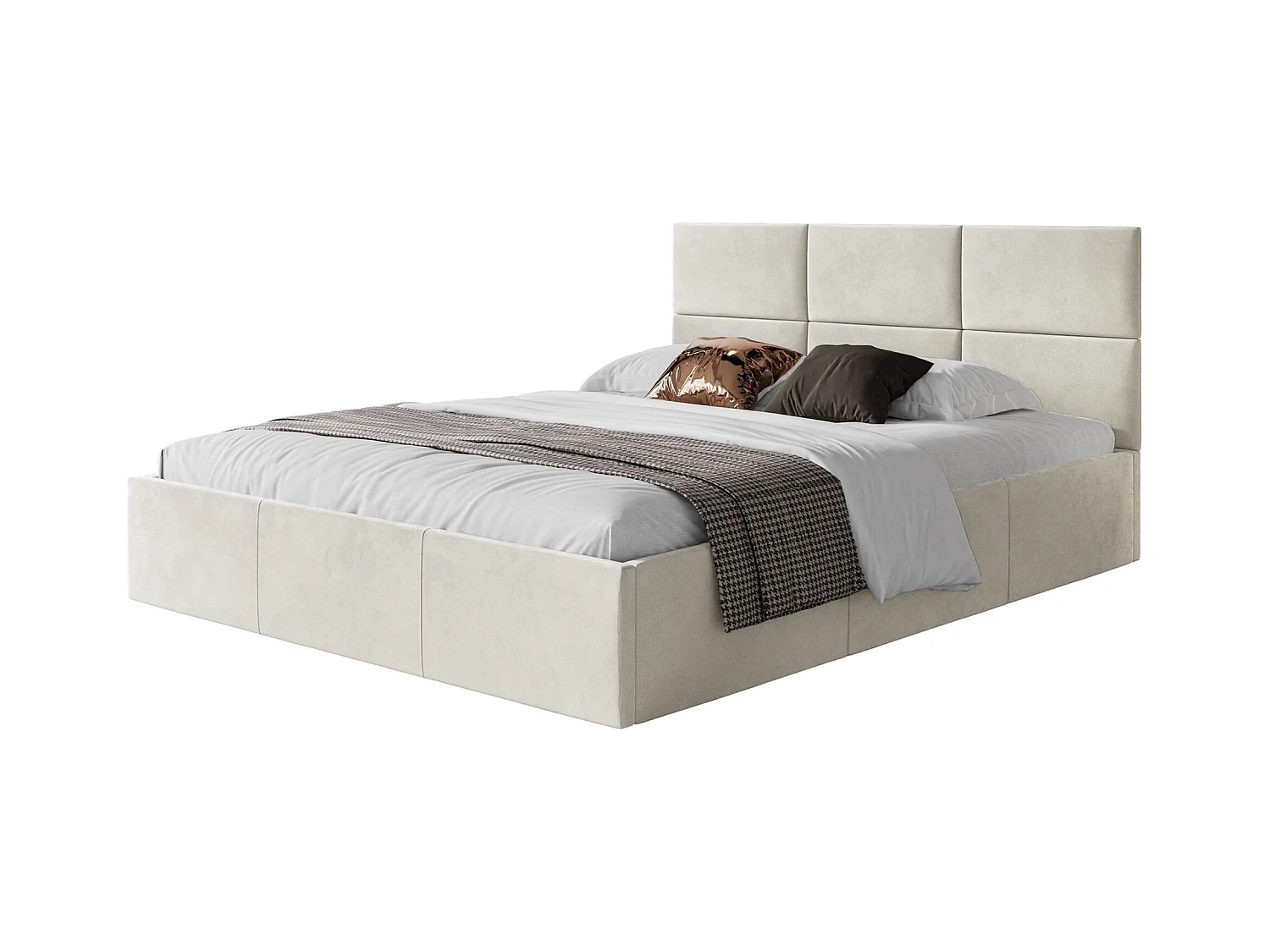 Lit coffre - 180x200 cm - en tissu velours crème - NESTIO