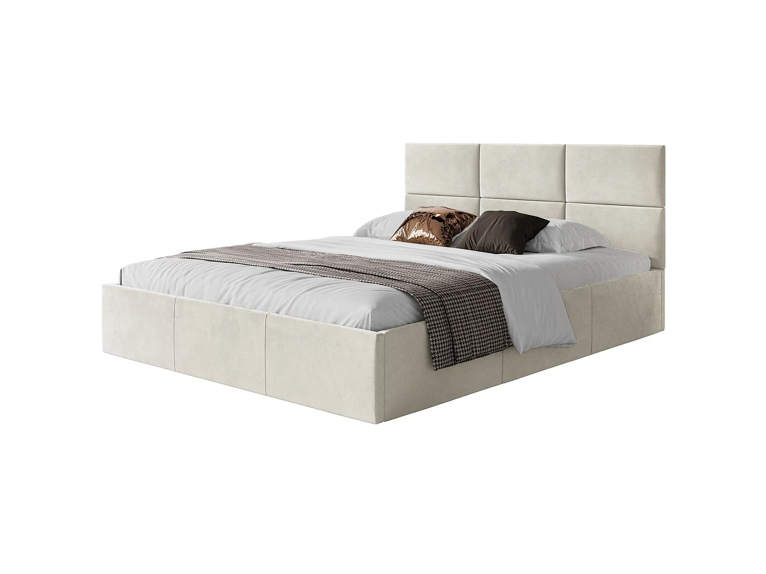 Lit coffre - 180x200 cm - en tissu velours crème - NESTIO