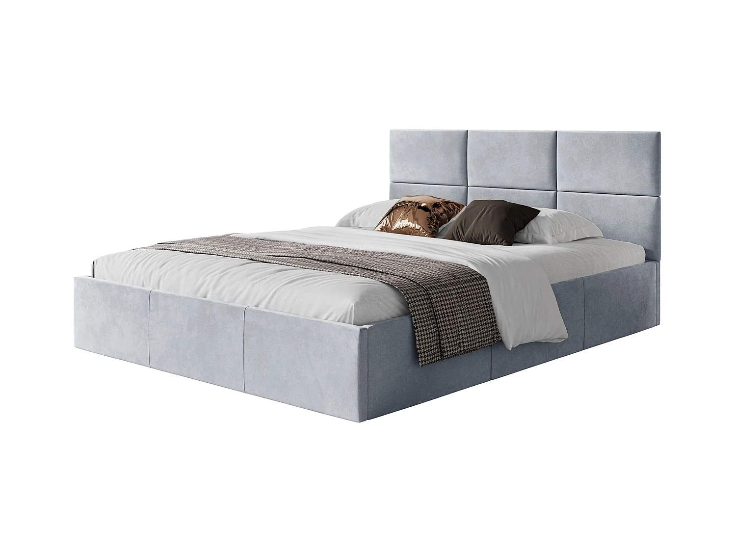 Lit coffre - 160x200 cm - en tissu velours gris clair - NESTIO