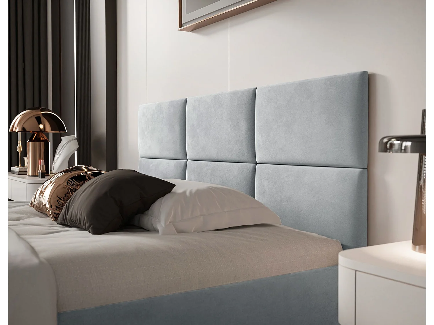 Lit coffre - 160x200 cm - en tissu velours gris clair - NESTIO